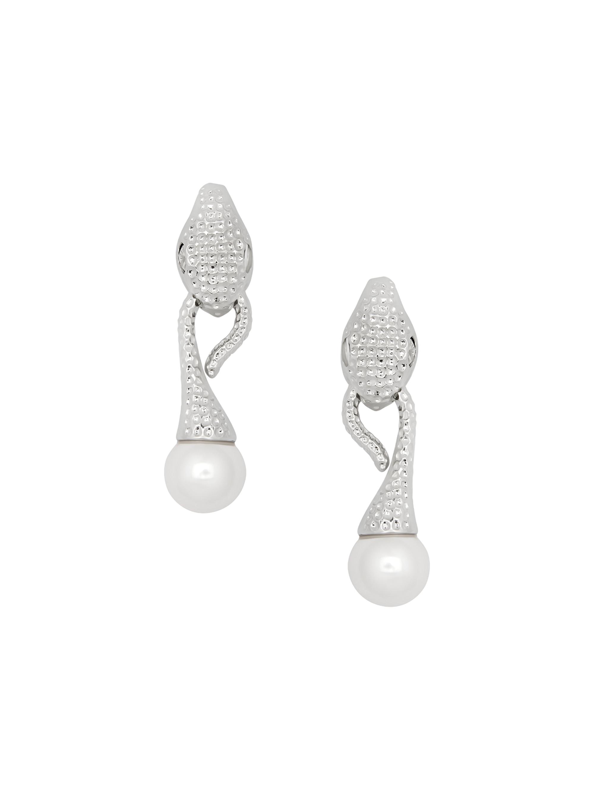 Oscar de la Renta Women's 14K-Gold-Plated & Imitation Pearl Snake Drop Earrings - Silver