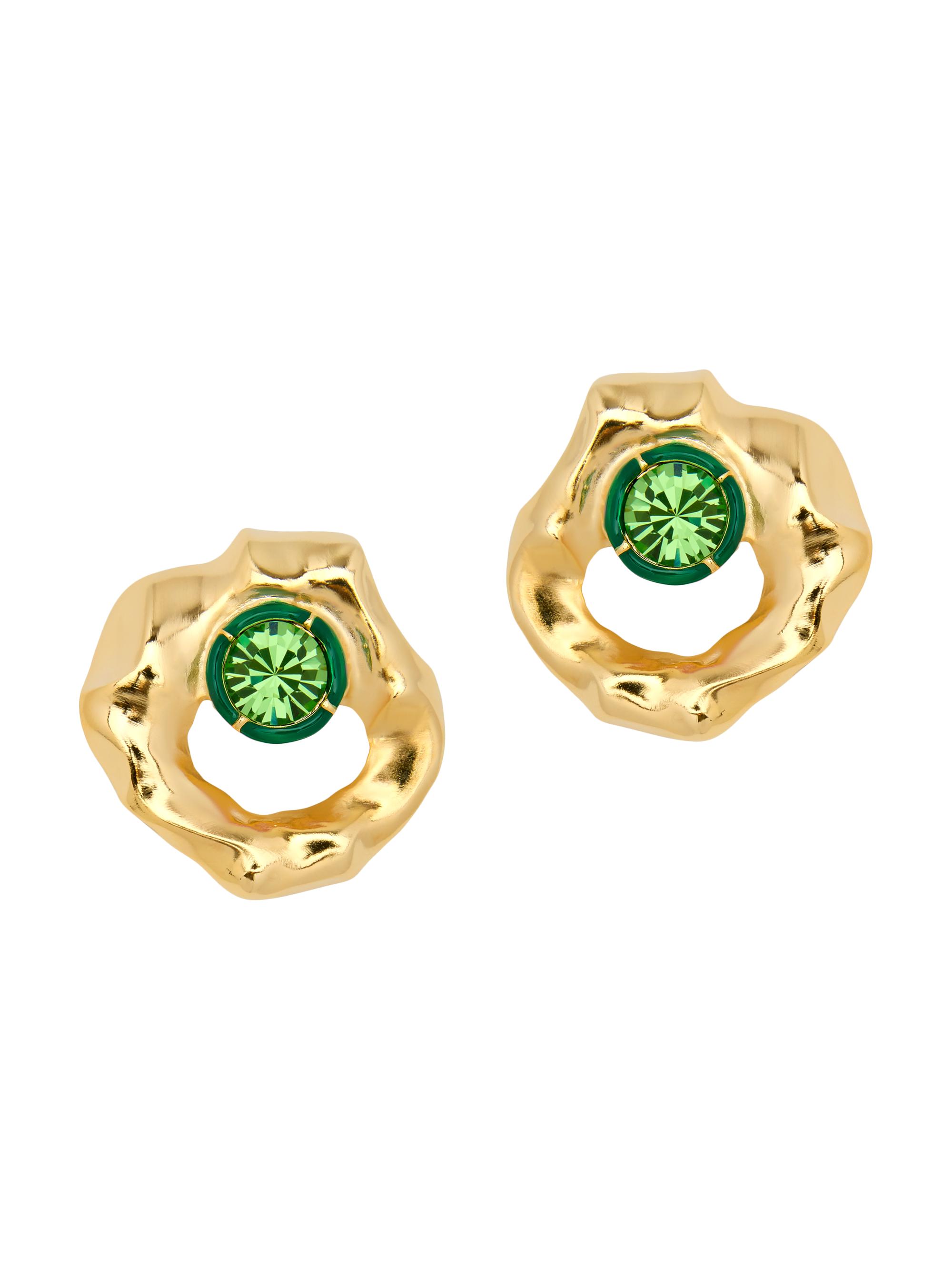 Oscar de la Renta Women's 14K-Gold-Plated, Crystal & Enamel Textured Round Stud Earrings - Peridot