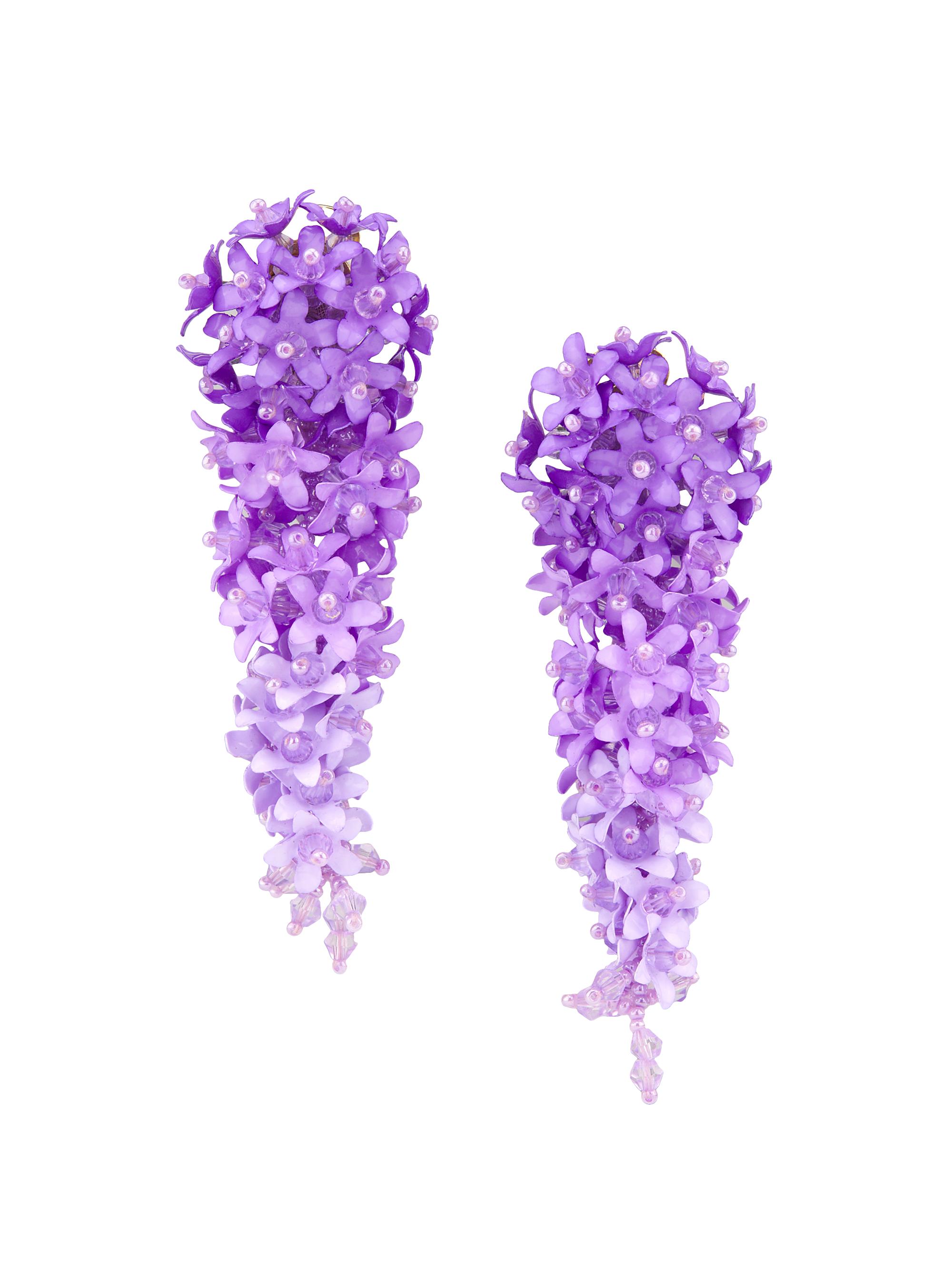 Oscar de la Renta Women's Crawling Flower Goldtone & Mixed-Media Clip-On Drop Earrings - Lavender