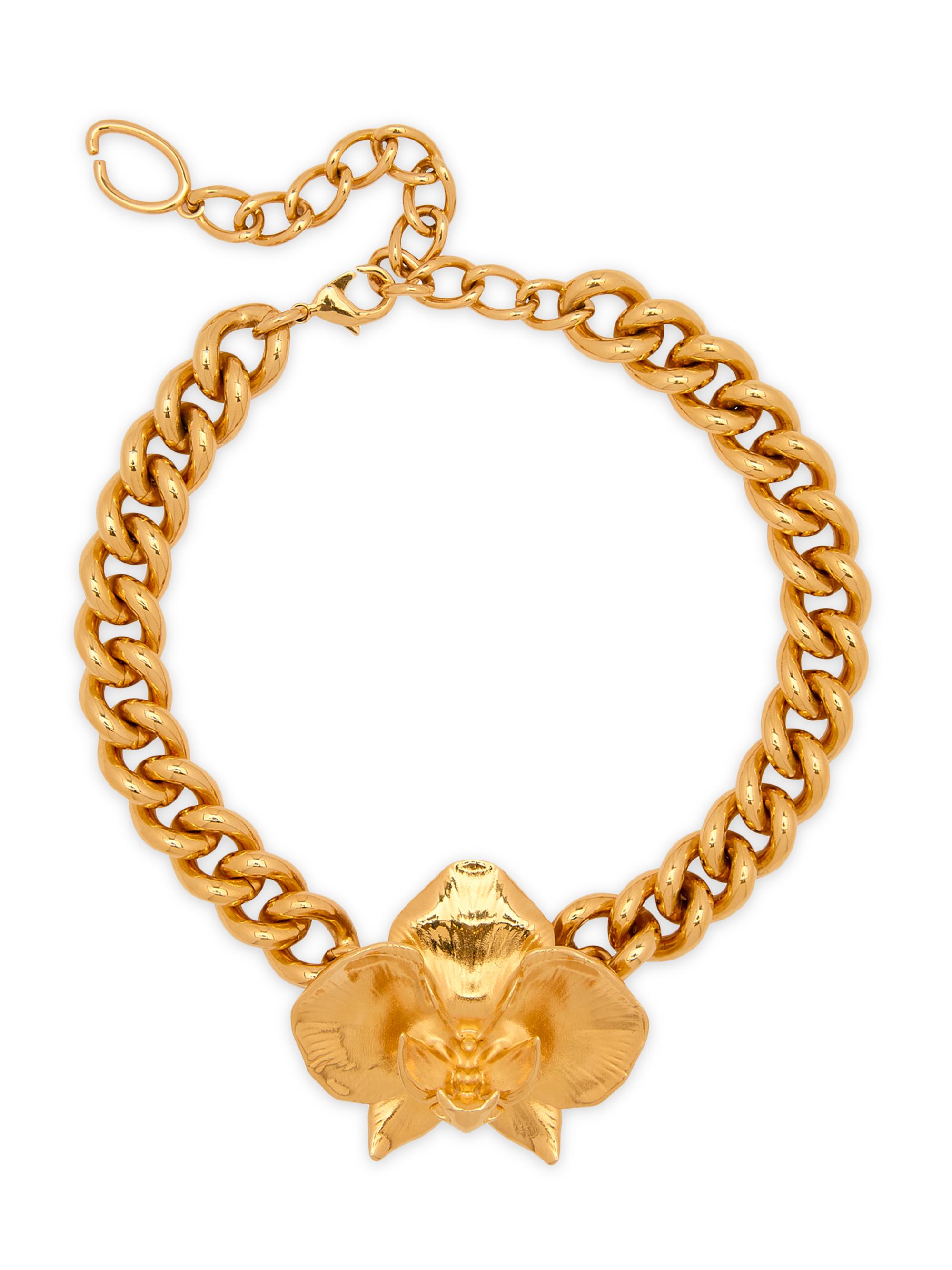 Oscar de la Renta Women's 24K-Gold-Plated Cuban Link & Orchid Necklace - Gold