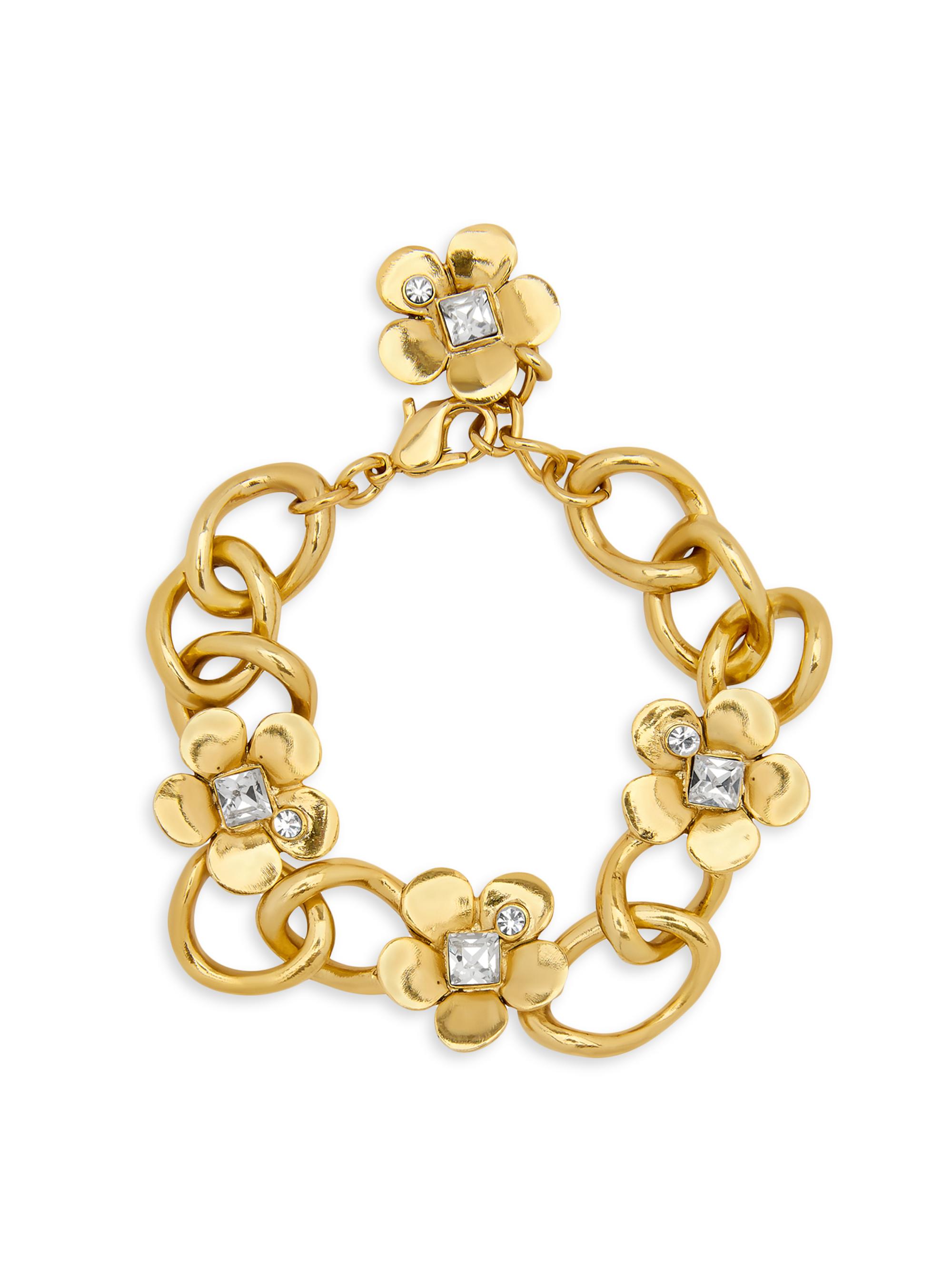 Oscar de la Renta Women's 14K-Gold-Plated & Crystal Flower Bracelet - Gold