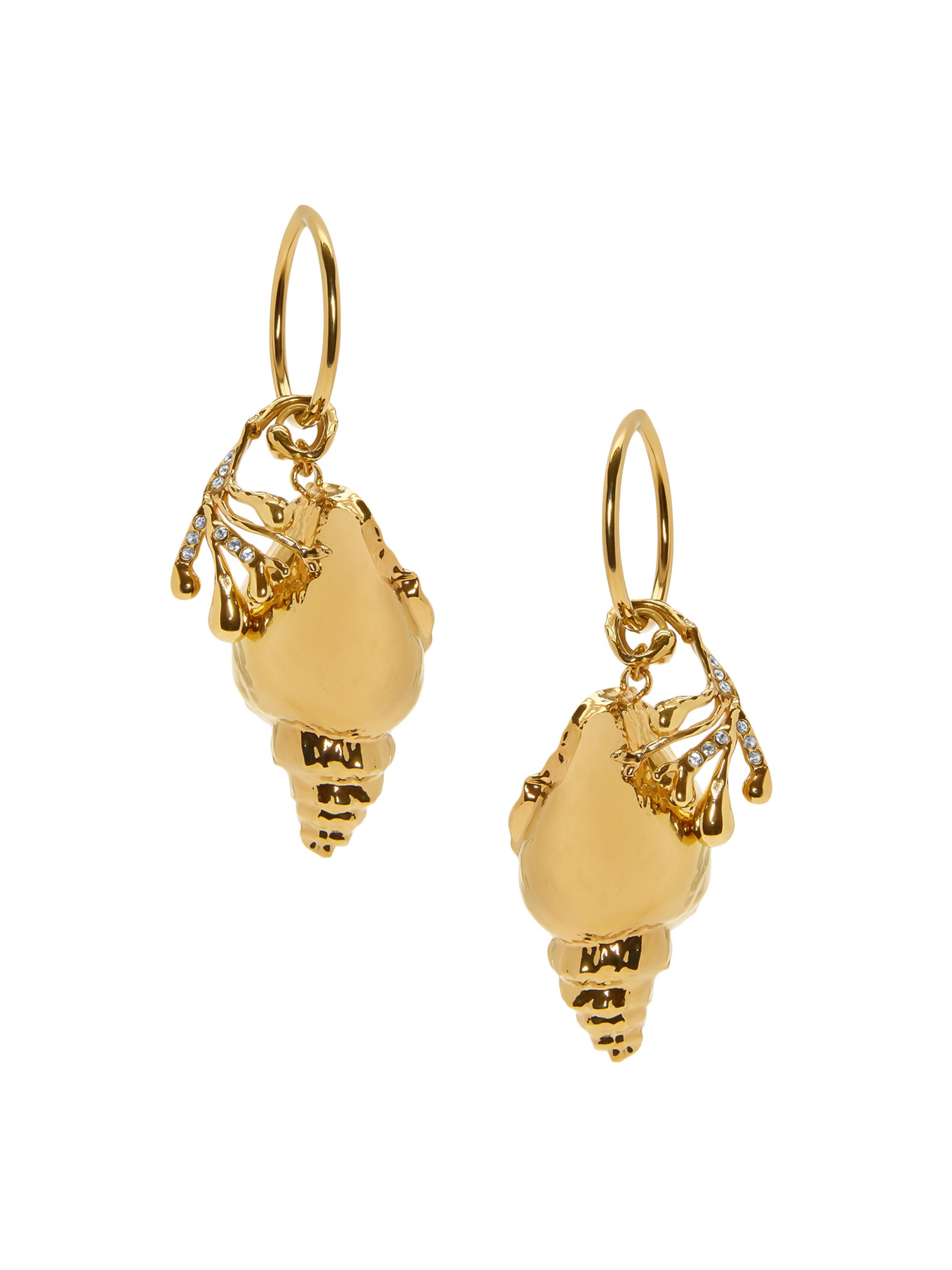 Oscar de la Renta Women's 24K-Gold-Plated & Crystal Shell Hoop Drop Earrings - Gold