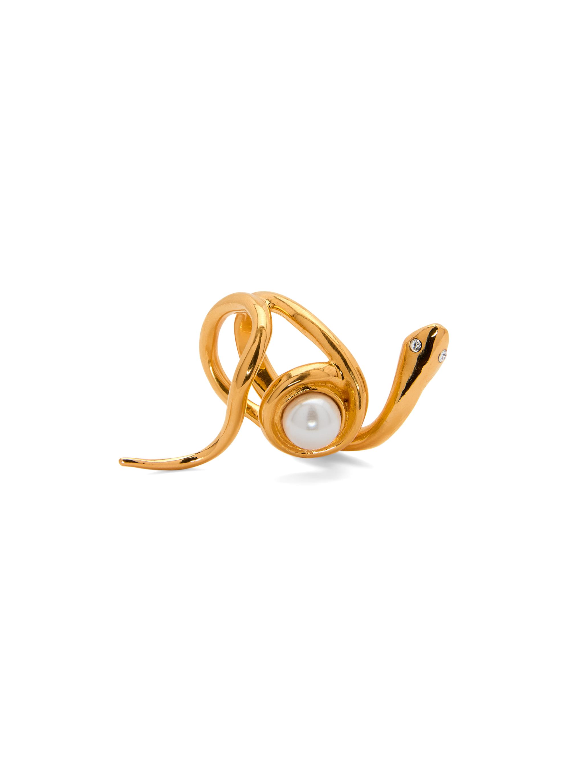 Oscar de la Renta Women's 24K-Gold-Plated, Imitation Pearl & Crystal Snake Ring - Pearl