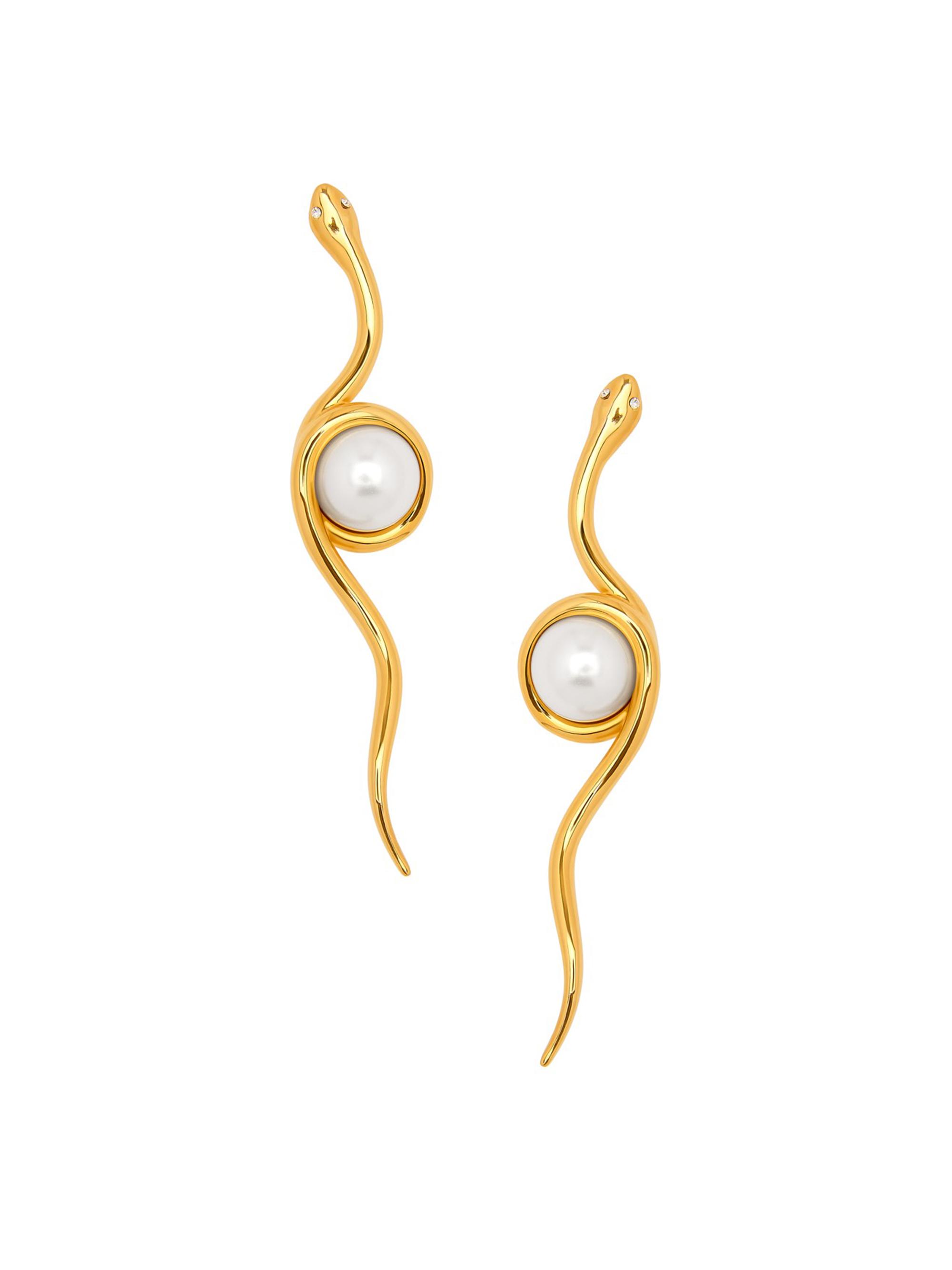 Oscar de la Renta Women's 24K-Gold-Plated & Imitation Pearl Long Snake Earrings - Gold