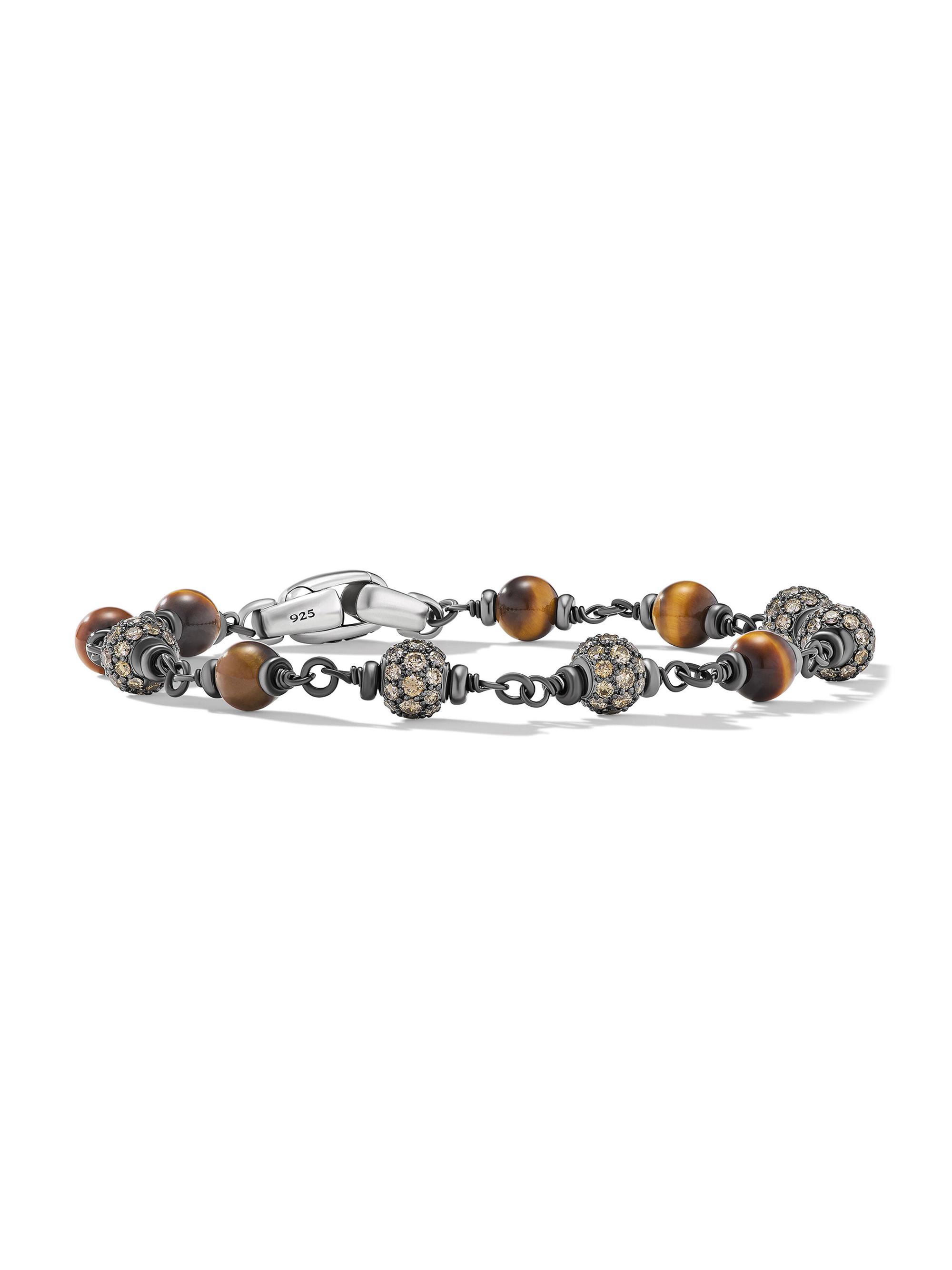 David Yurman Men's Spiritual Beads Bracelet in Sterling Silver - Tigers Eye