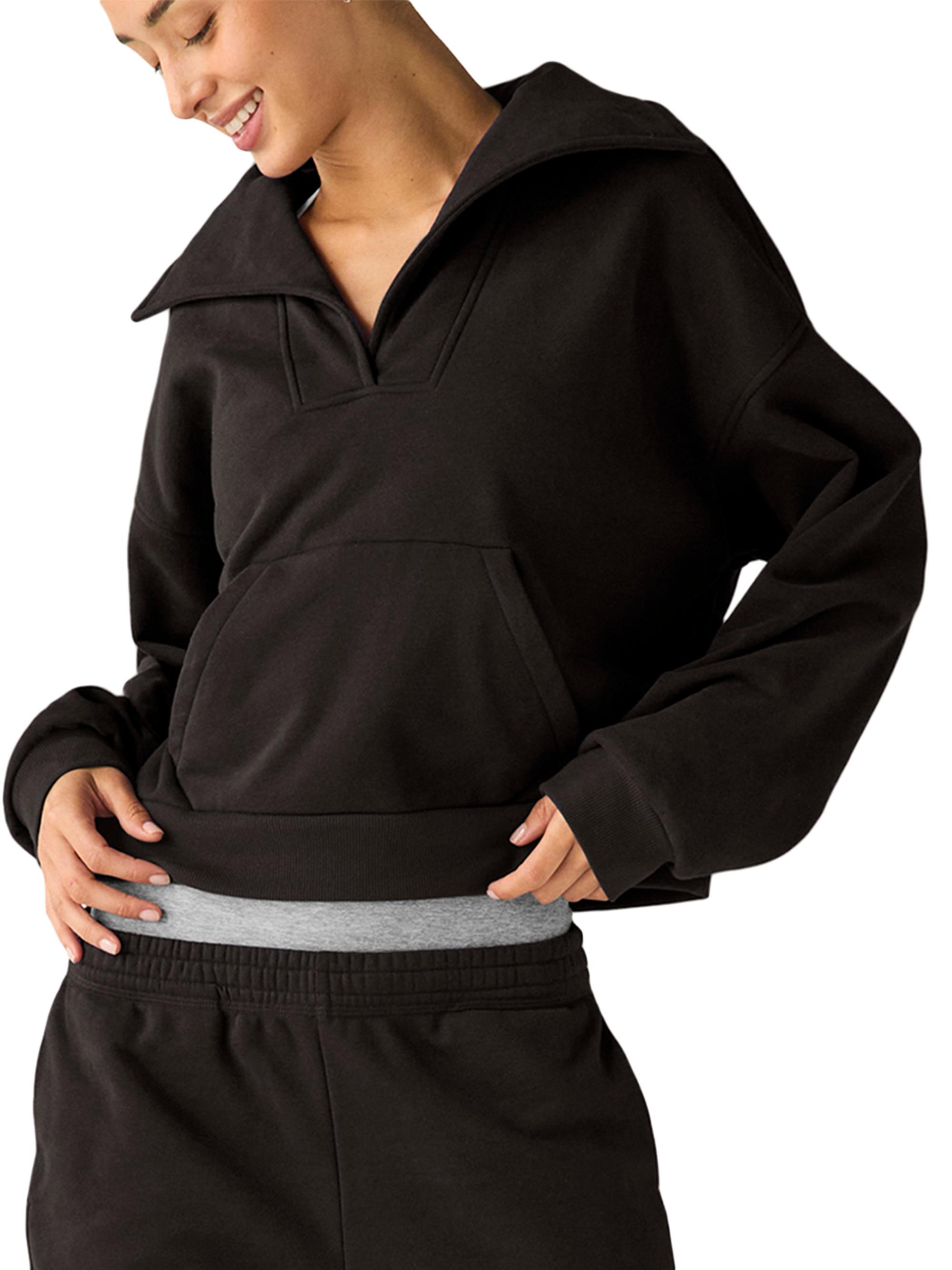 Beyond Yoga Women's Street Smart Cotton-Blend Fleece Sweater - Black