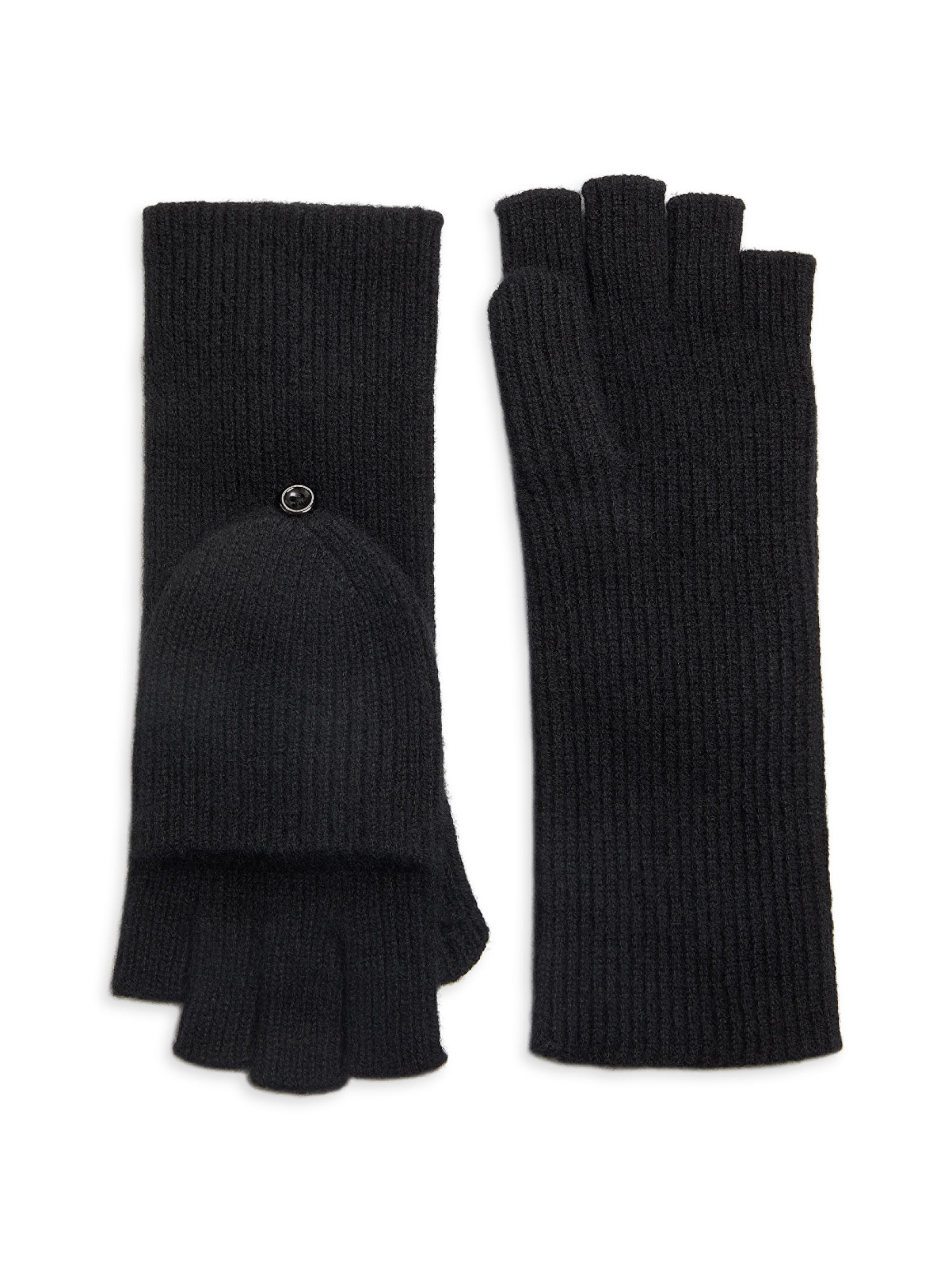 Saks Fifth Avenue Women's Ribbed Cashmere Convertible Mittens - Black