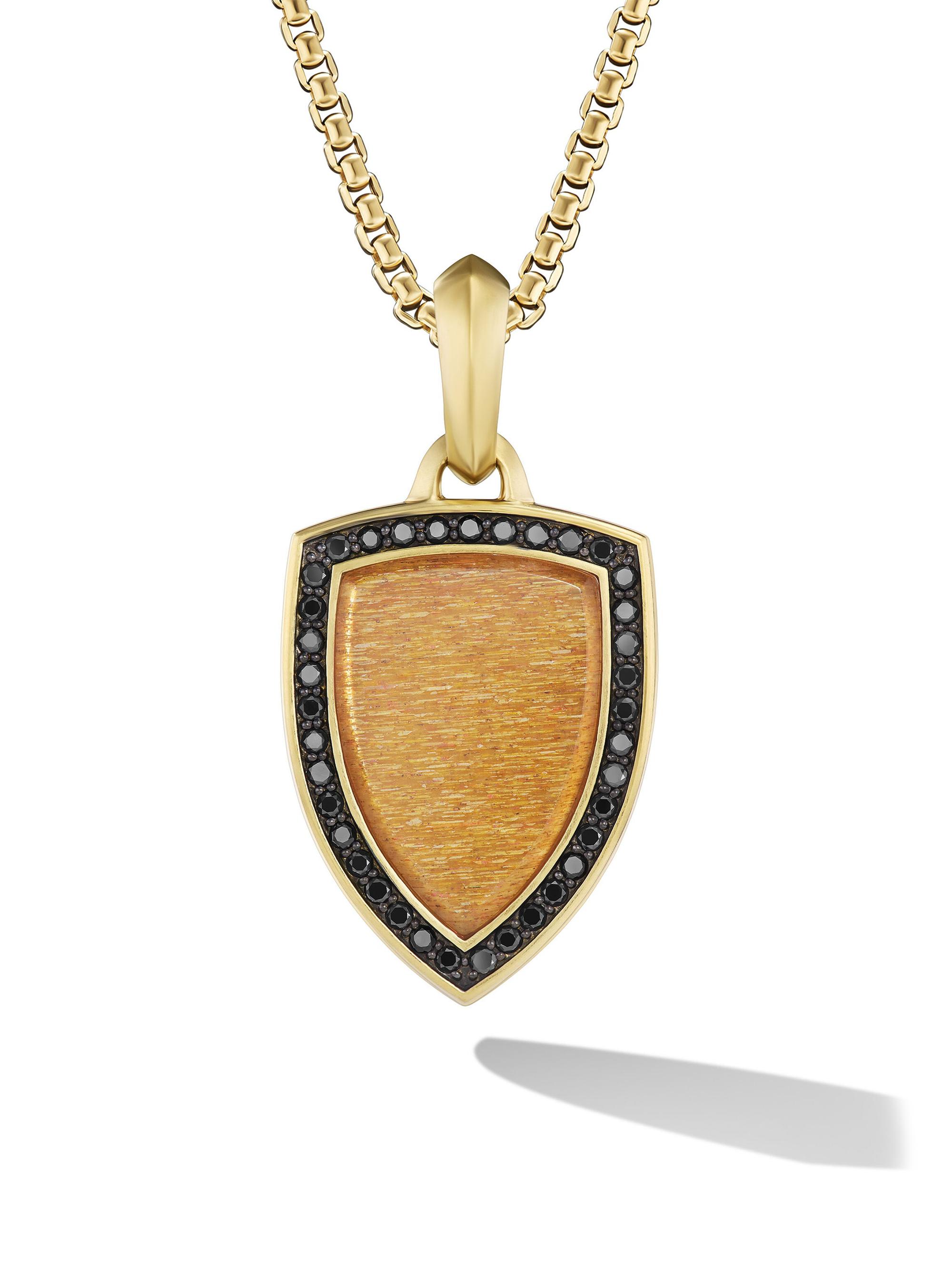 David Yurman Men's Shield Amulet in 18K Yellow Gold - Golden Sun Stone