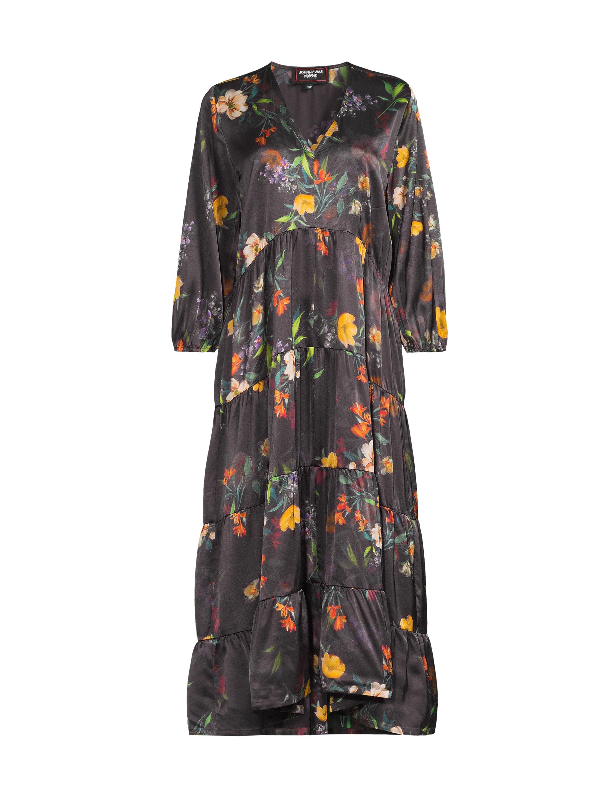 Johnny Was Floral Silk Bishop-Sleeve Tiered Midi Dress Saks Fifth