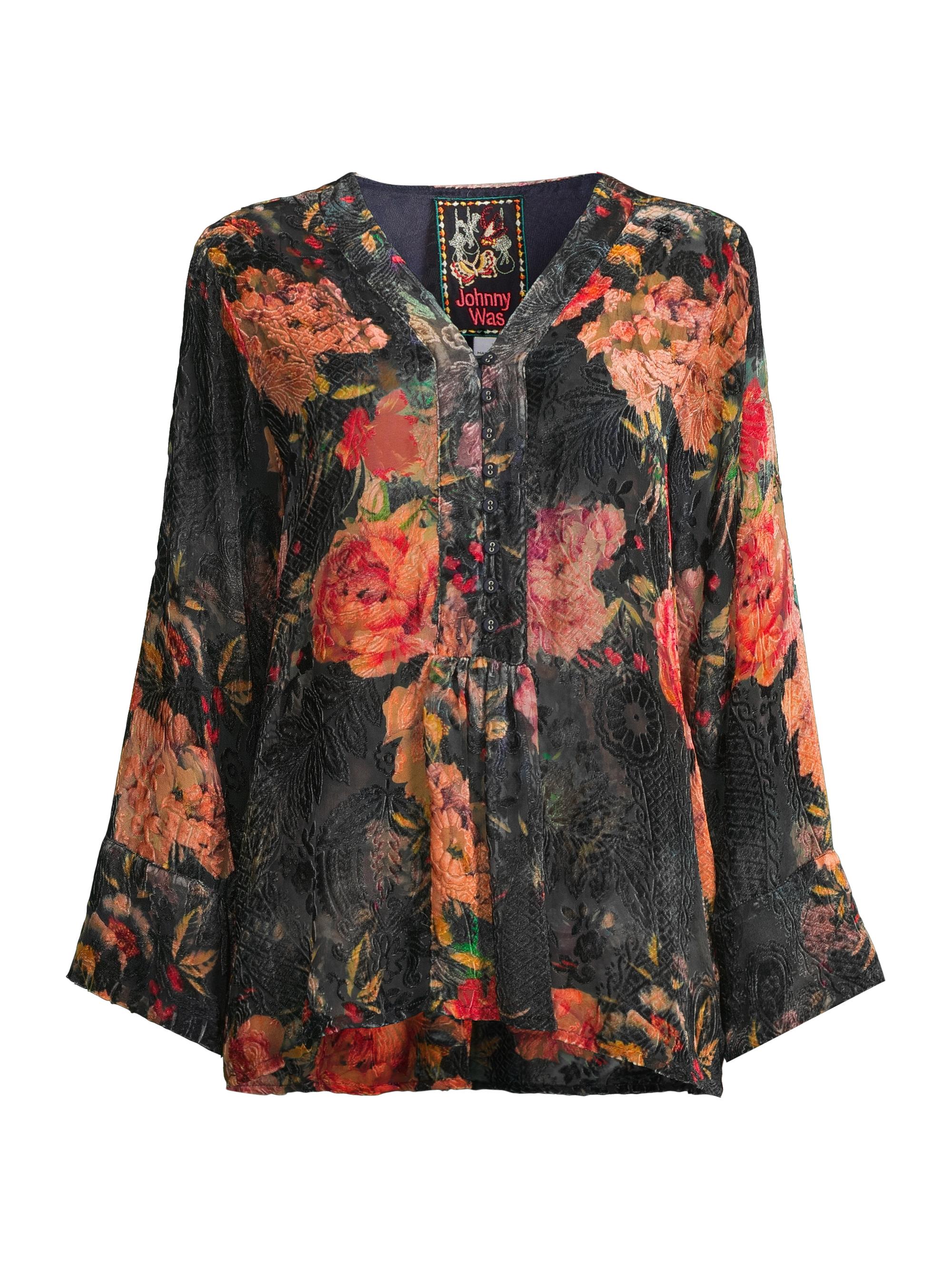 Johnny Was Women's Botina Floral Burnout V-Neck Blouse - Catalina Blue Burnout