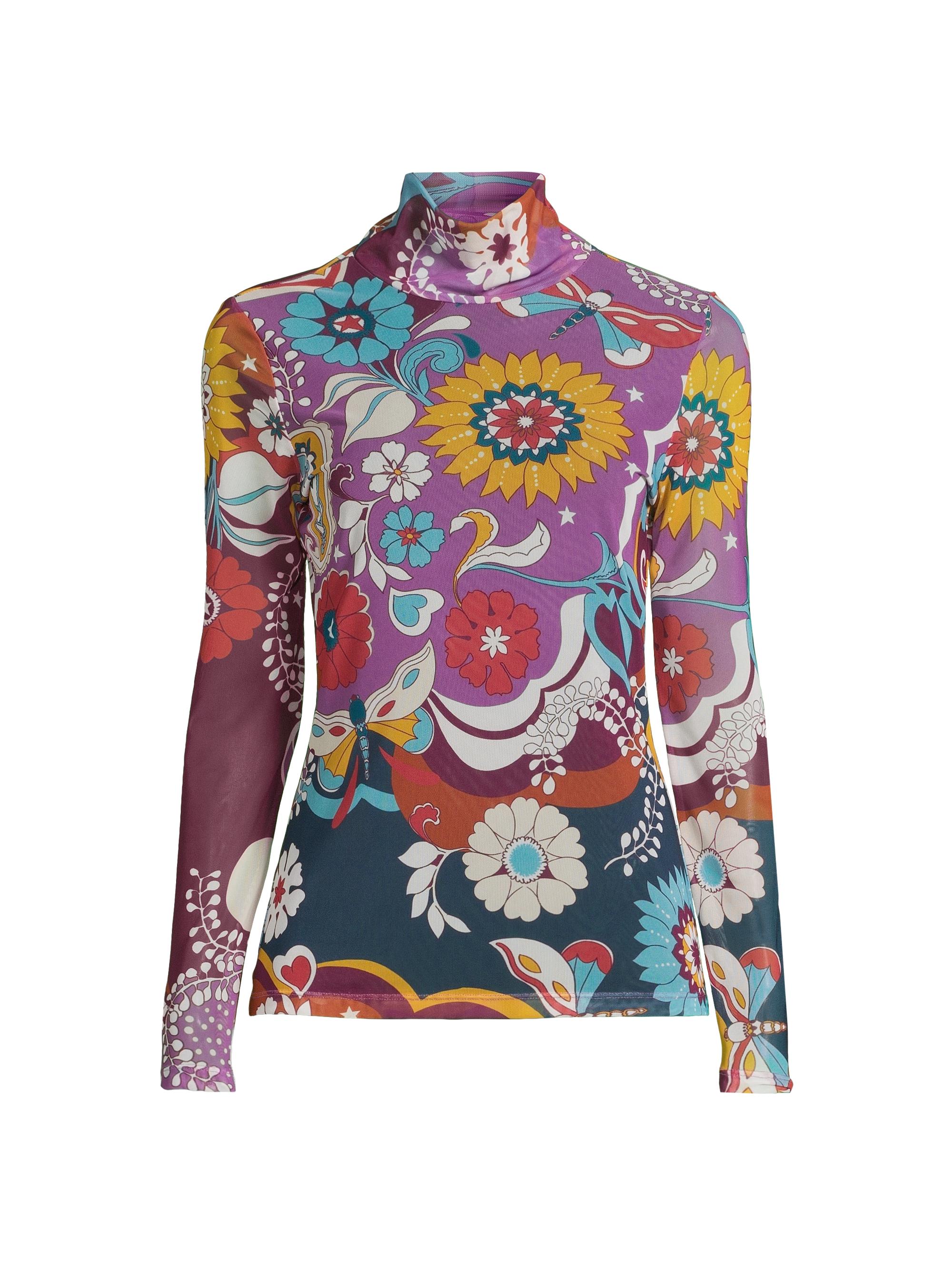 Johnny Was Women's Rebecca Floral Mesh Turtleneck Long-Sleeve T-Shirt - Tavie
