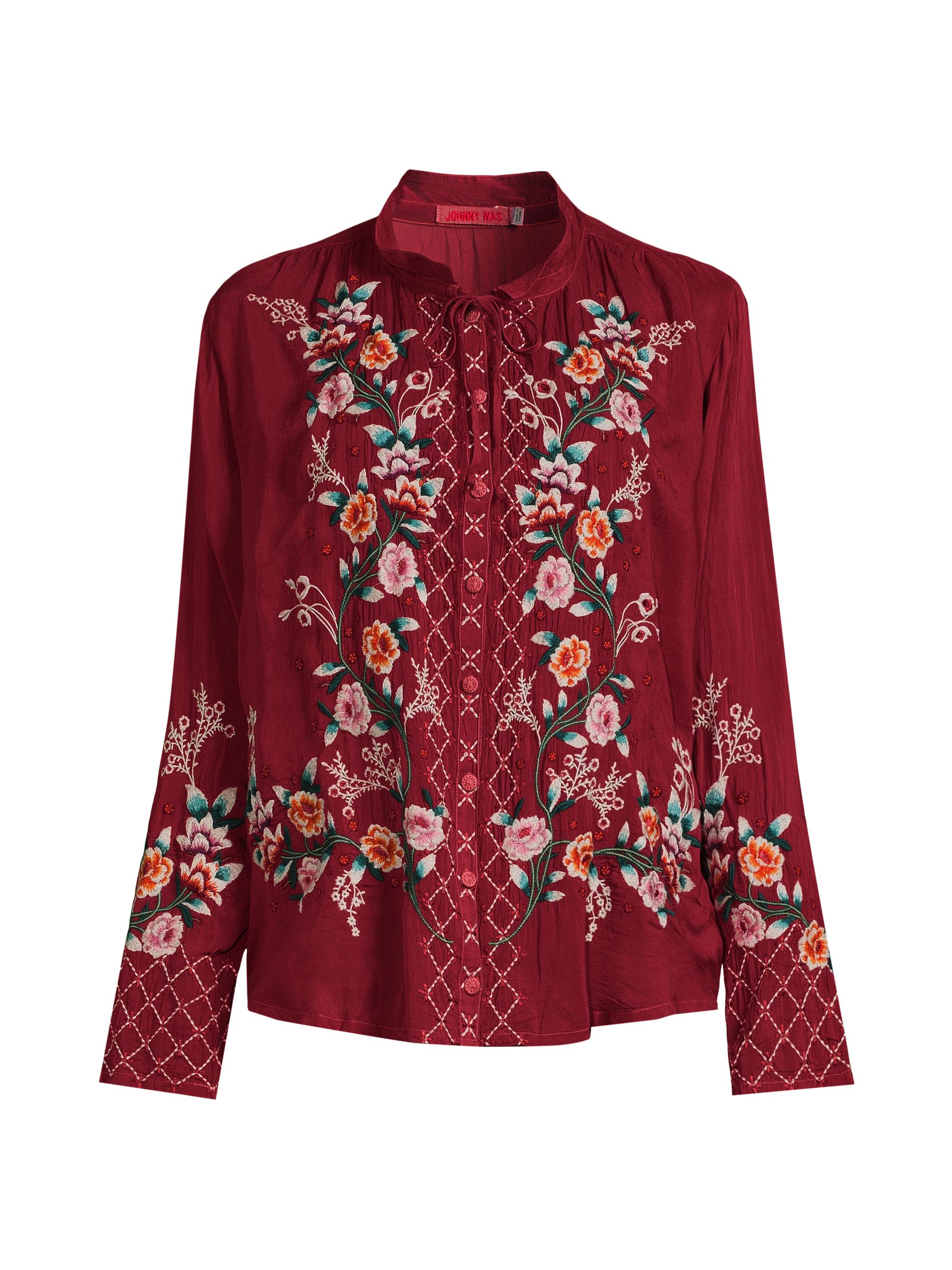 Johnny Was Women's Fargo Embroidered Blouse - Pomegranate