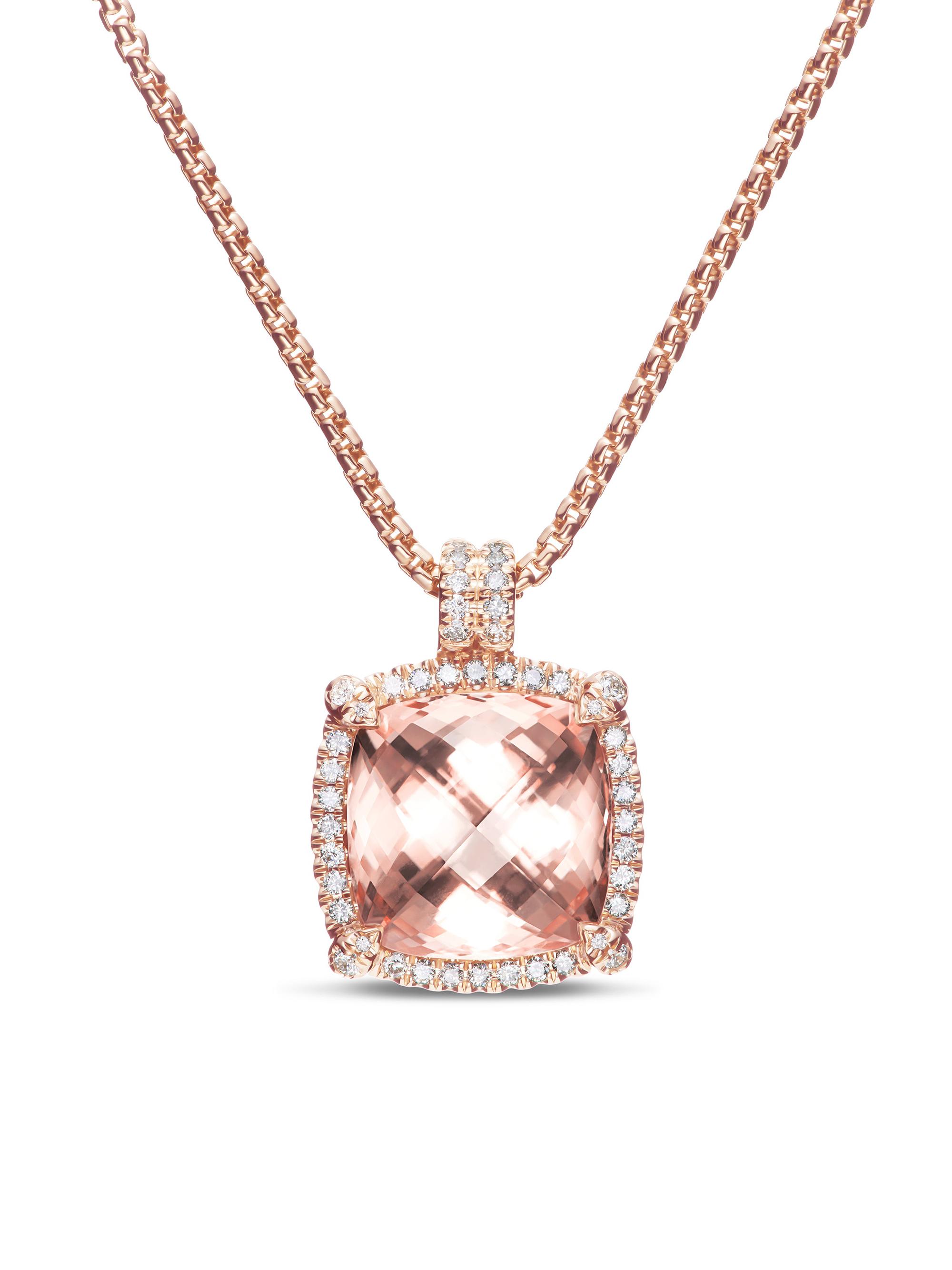 David Yurman Women's Chatelaine Pavé Bezel Pendant Necklace in K Rose Gold - Morganite