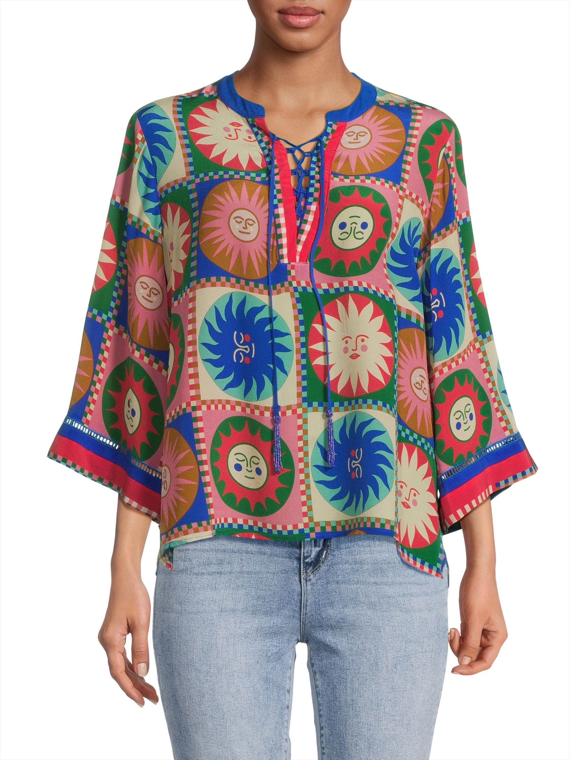 Johnny Was Lionora Front Tie Villa Silk Blouse | Saks Fifth