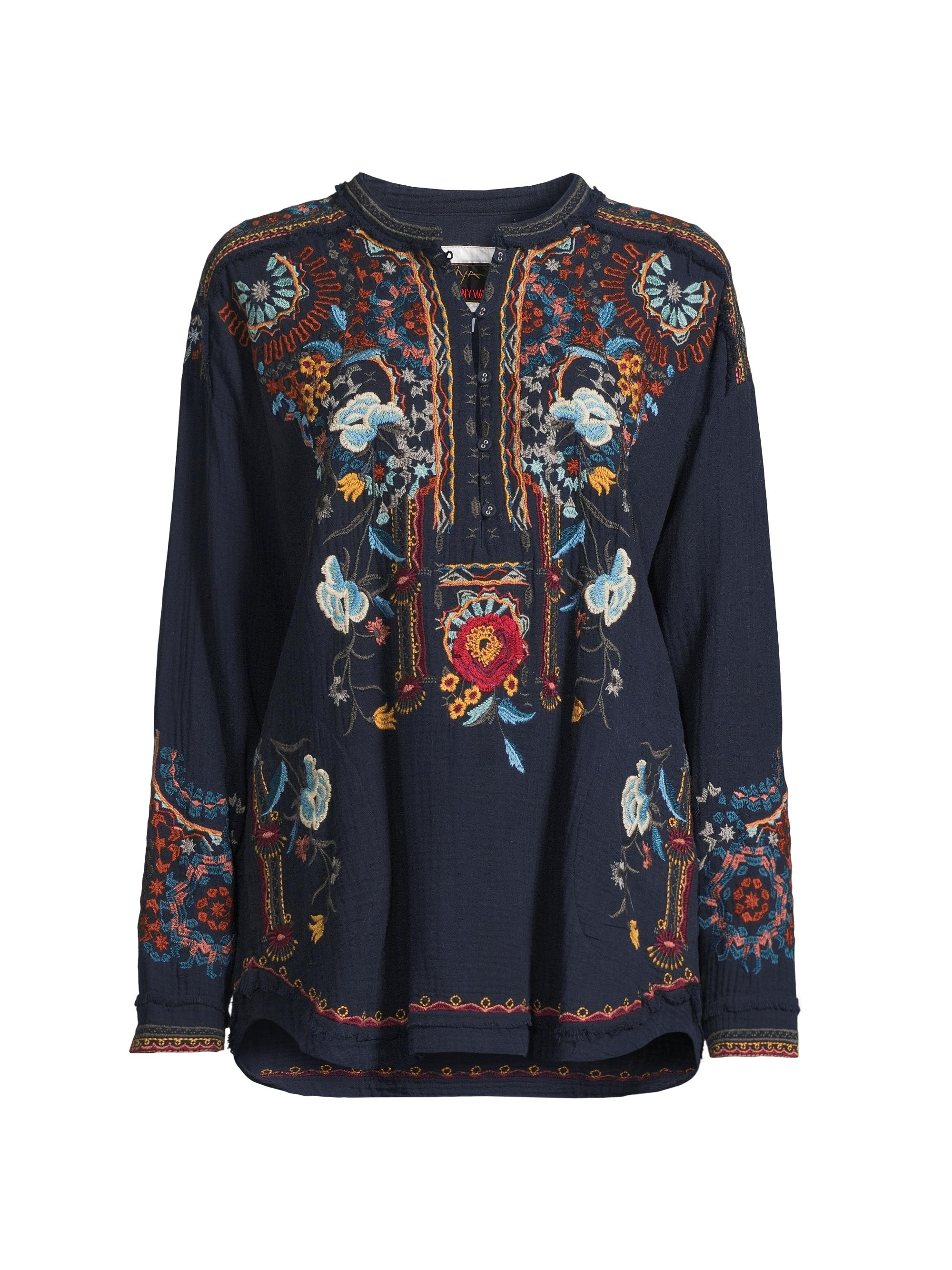 Johnny Was Women's Belina Embroidered Cotton Tunic - Navy