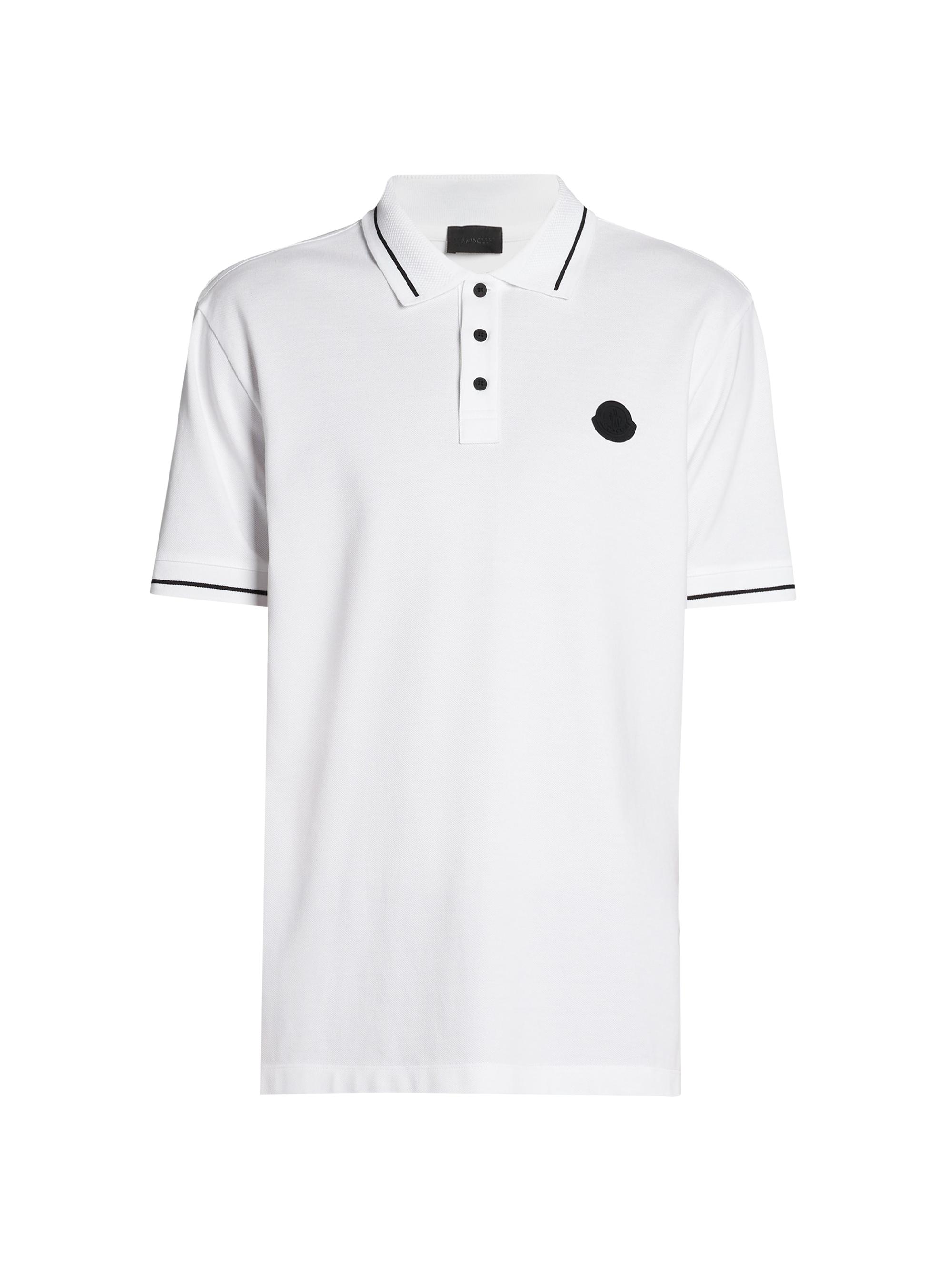 Moncler Men's Logo Stripe-Trim Polo Shirt - White