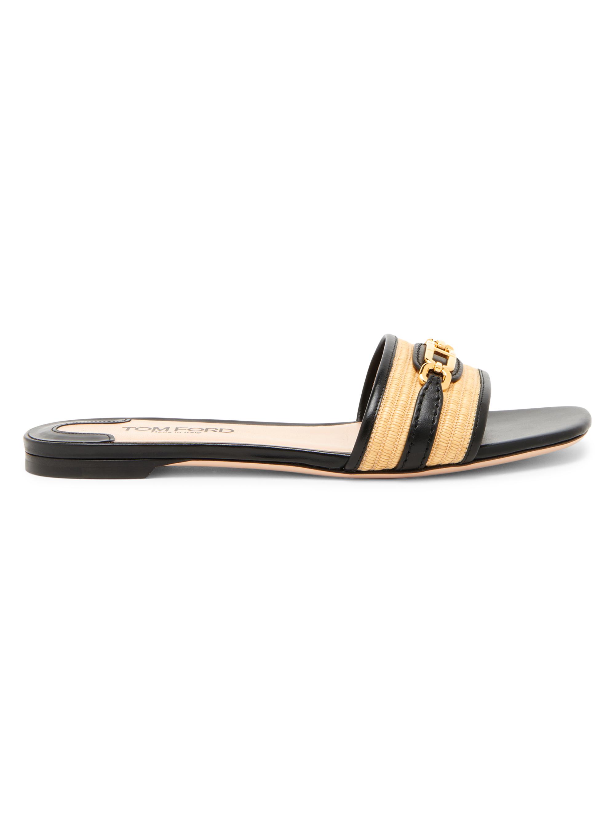 TOM FORD Women's Raffia & Leather Slides - Natural And Black  Sandals