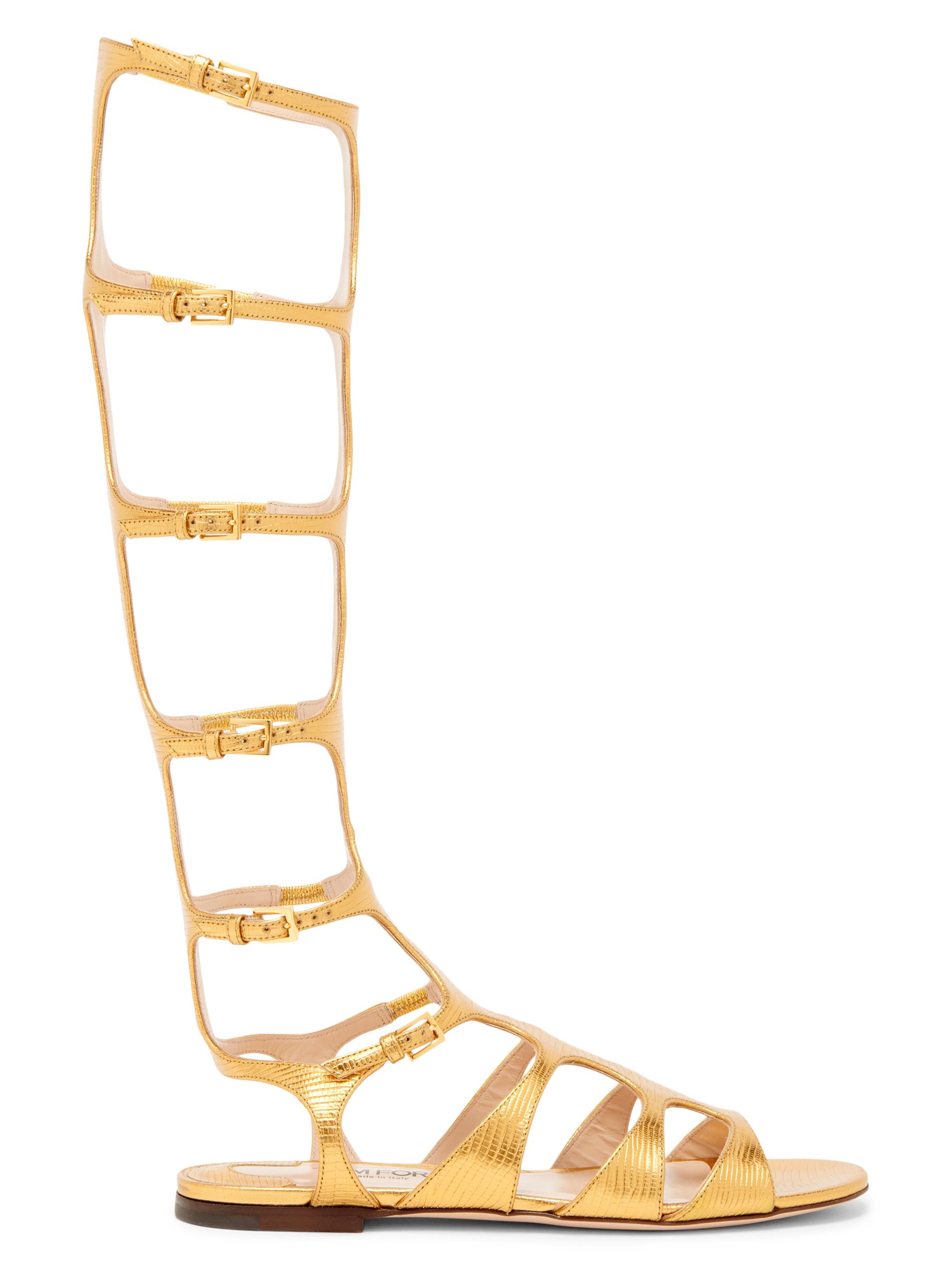 TOM FORD Women's Laminated Printed Lizard Leather Knee-High Sandals - Light Bronze