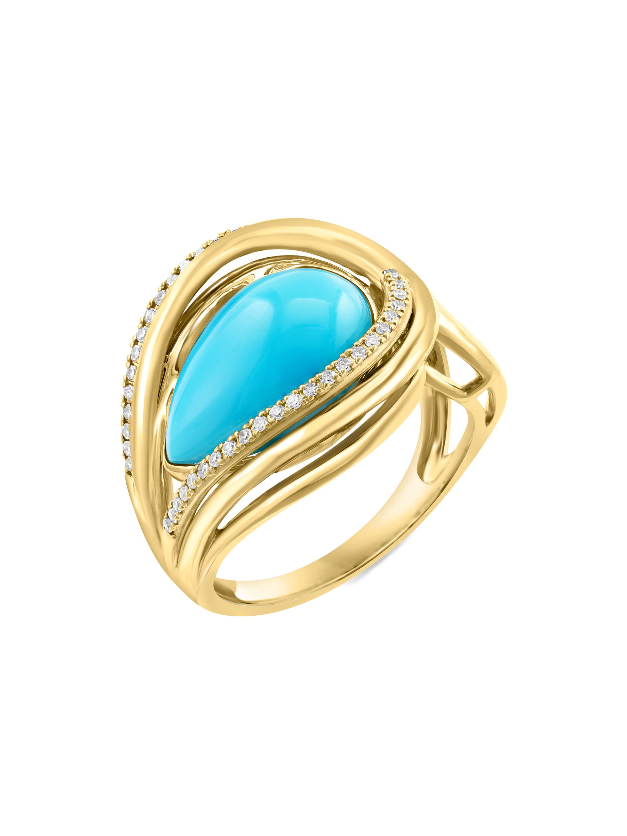 Saks Fifth Avenue Collection Women's 14K Yellow Gold, Turquoise & 0.16 TCW Diamond Ring - Yellow Gold