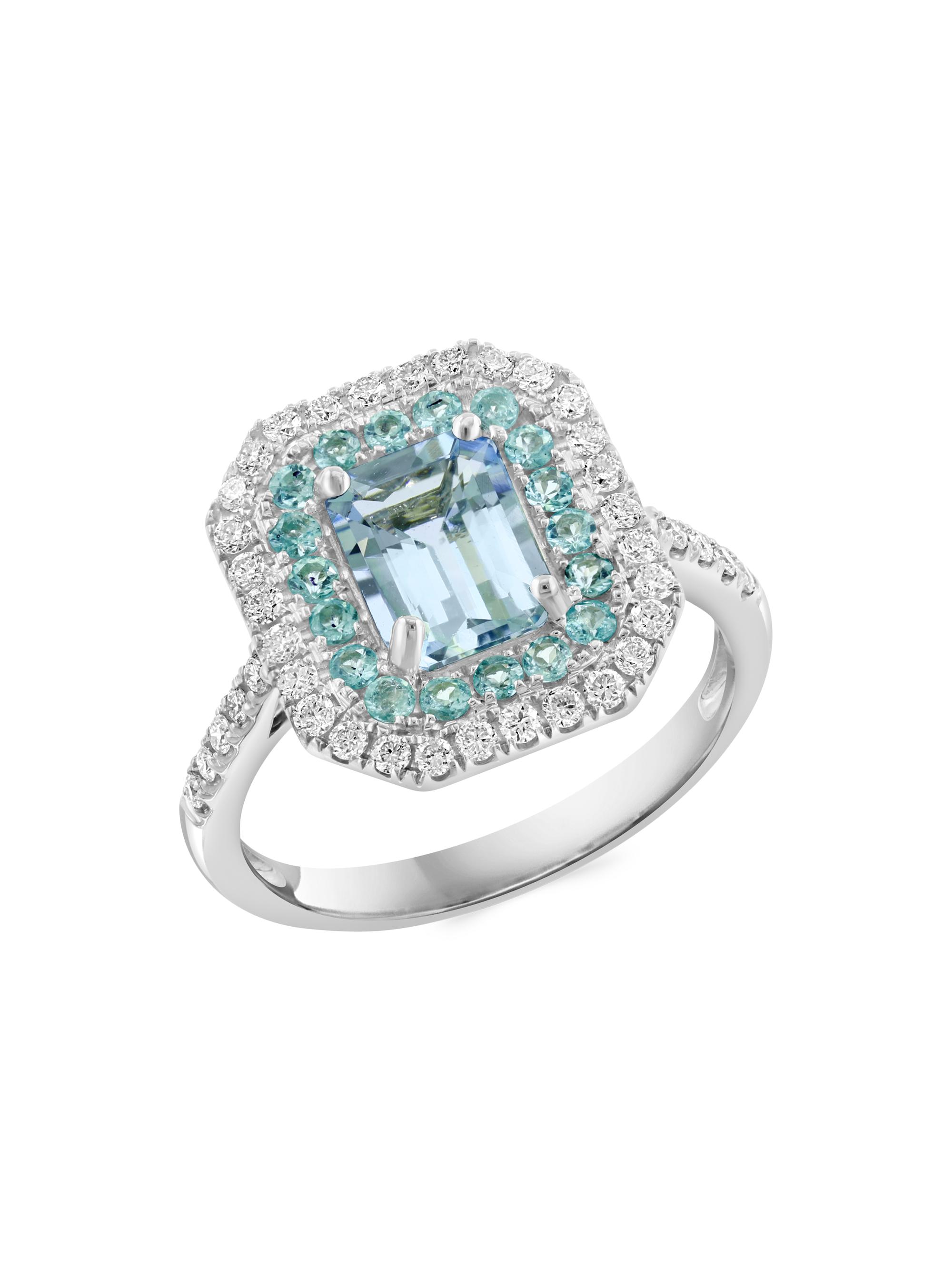 Saks Fifth Avenue Collection Women's 14K White Gold Aquamarine, Paraíba Tourmaline & 0.39 TCW Diamond Ring - White Gold