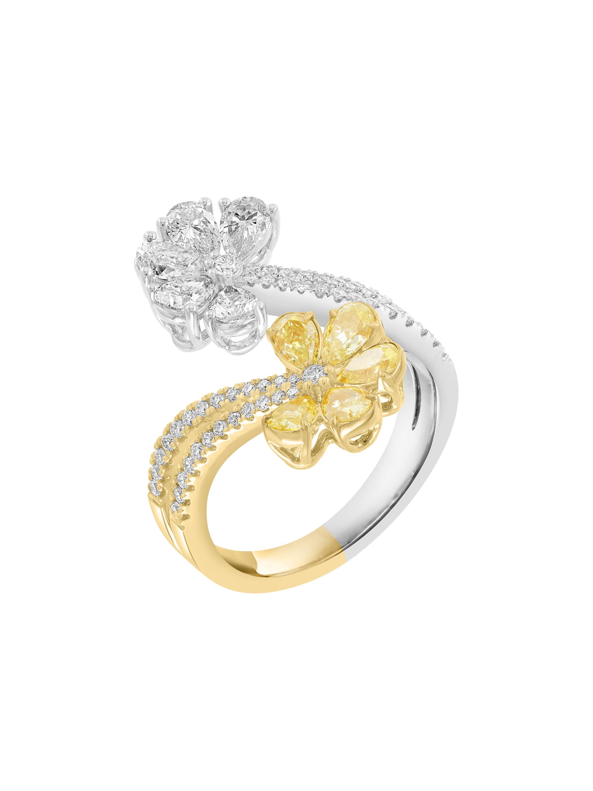 Saks Fifth Avenue Collection Women's Two-Tone 18K Gold & 2.04 TCW Diamond Flower Bypass Ring - Yellow Gold