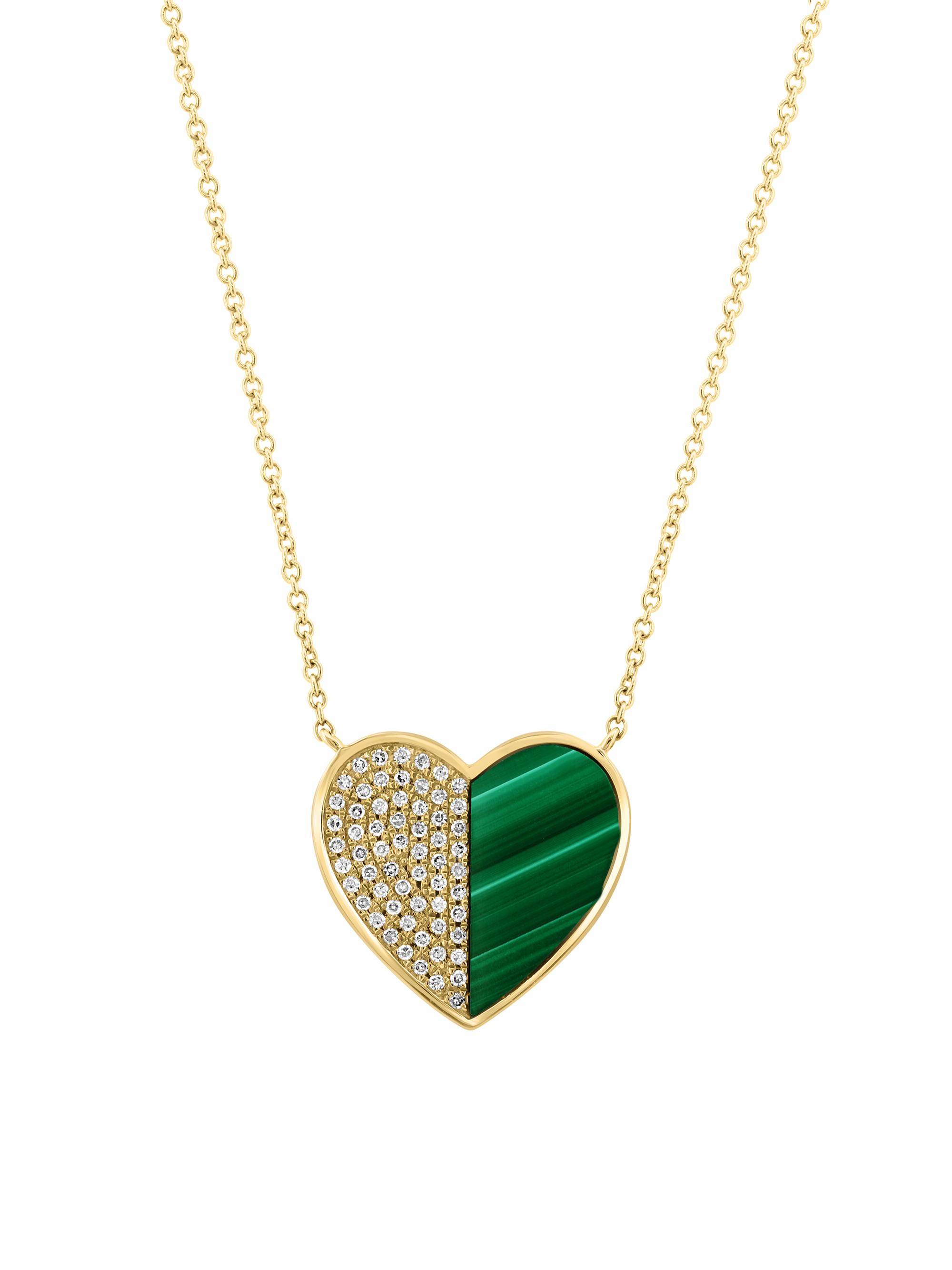 Saks Fifth Avenue Collection Women's 14K Yellow Gold, Malachite & 0.15 TCW Diamond Heart Pendant Necklace - Yellow Gold
