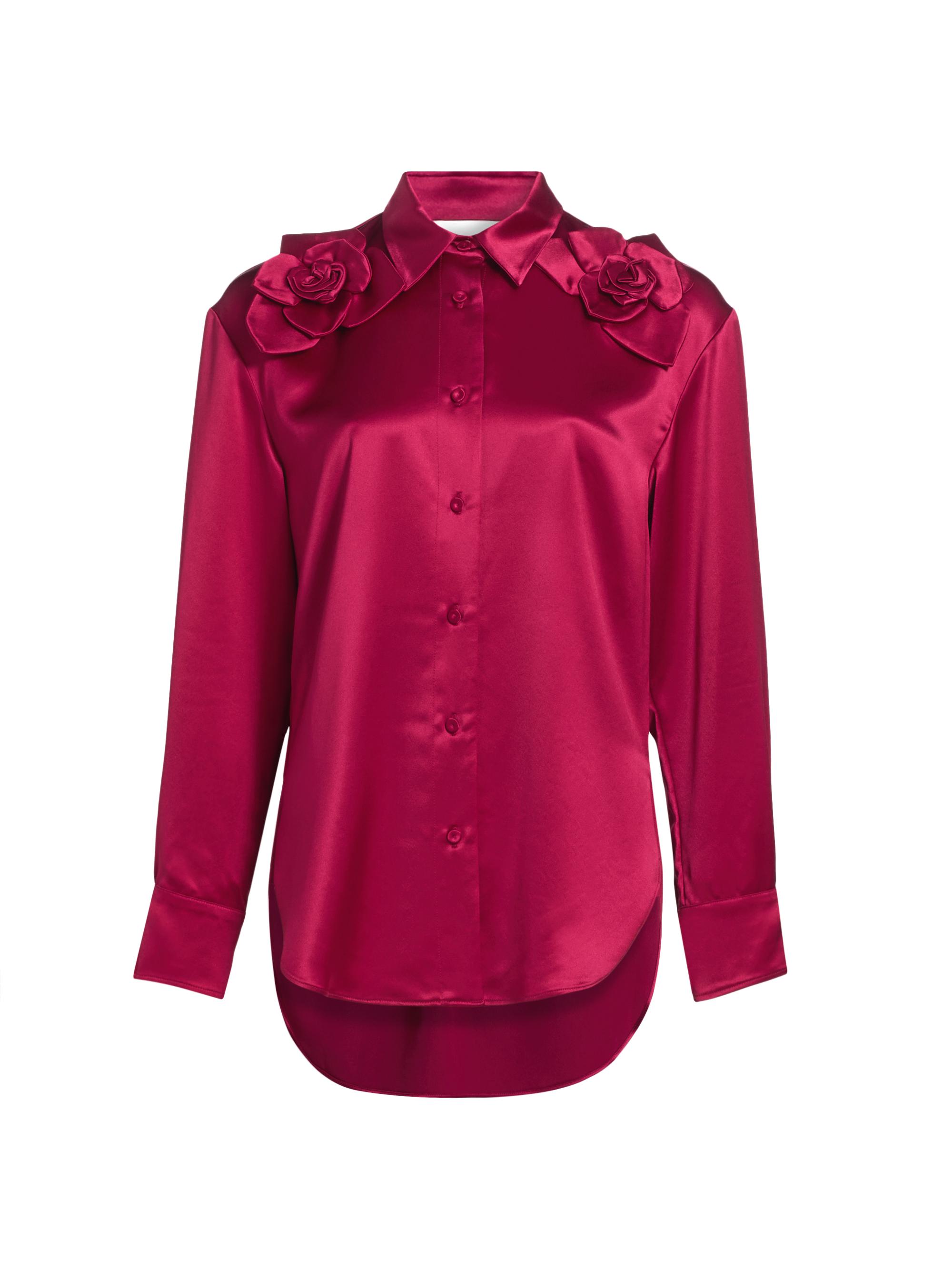 Aknvas Women's Flor Satin Button-Front Shirt - Poppy