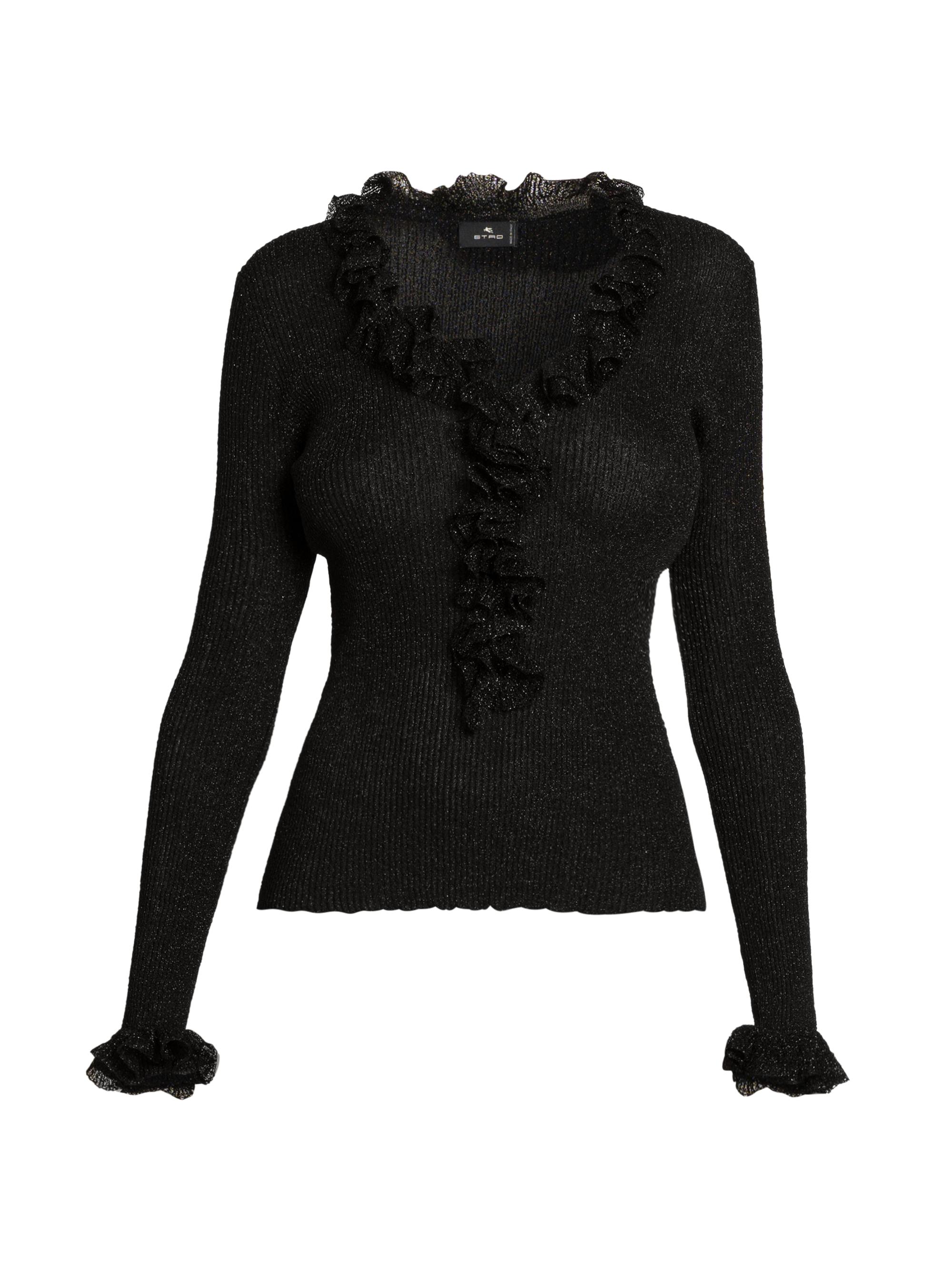 Etro Women's Frill Metallic Rib-Knit Sweater - Rosacarne