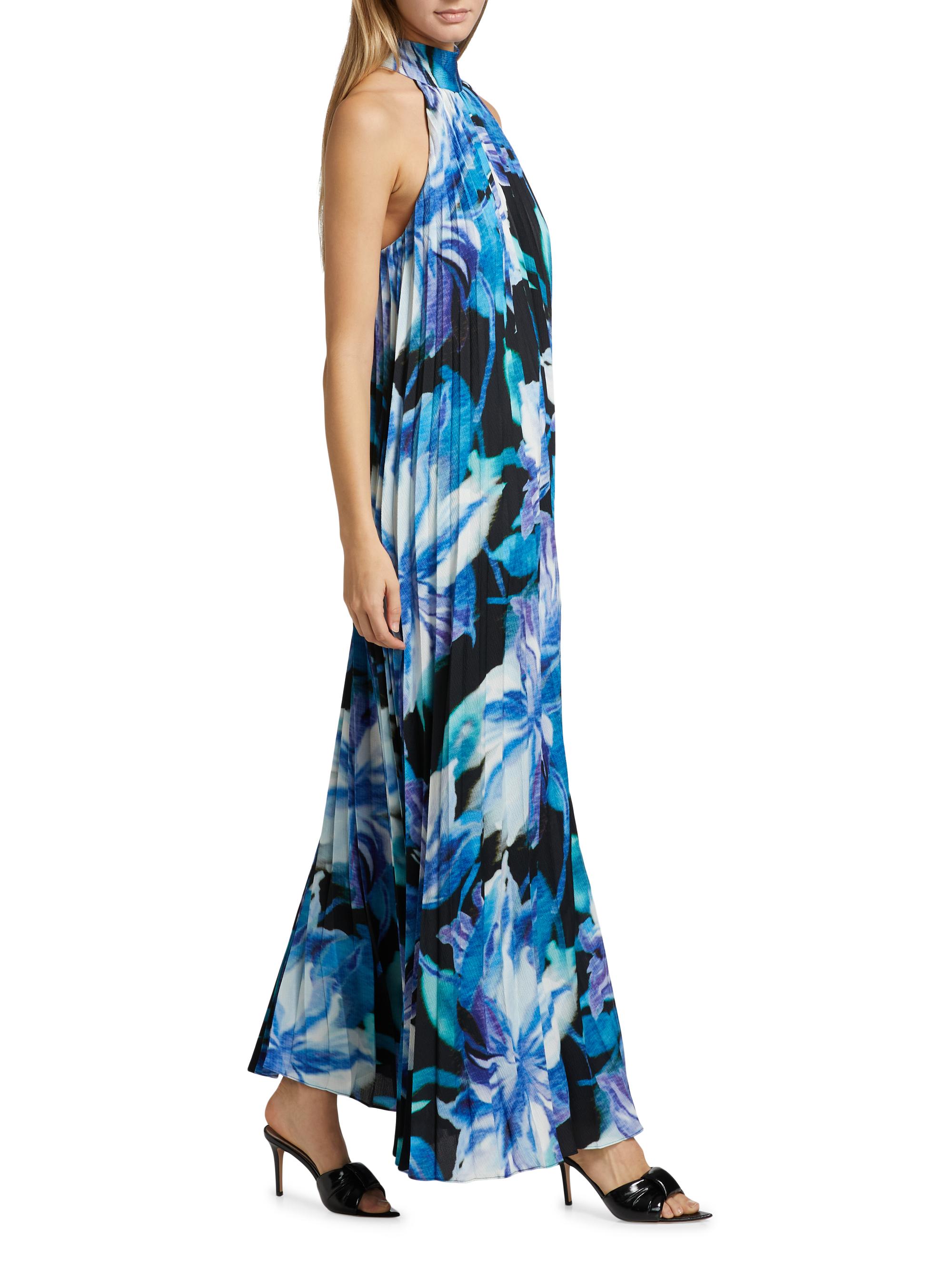 Haze Floral Satin Pleated Maxi Dress