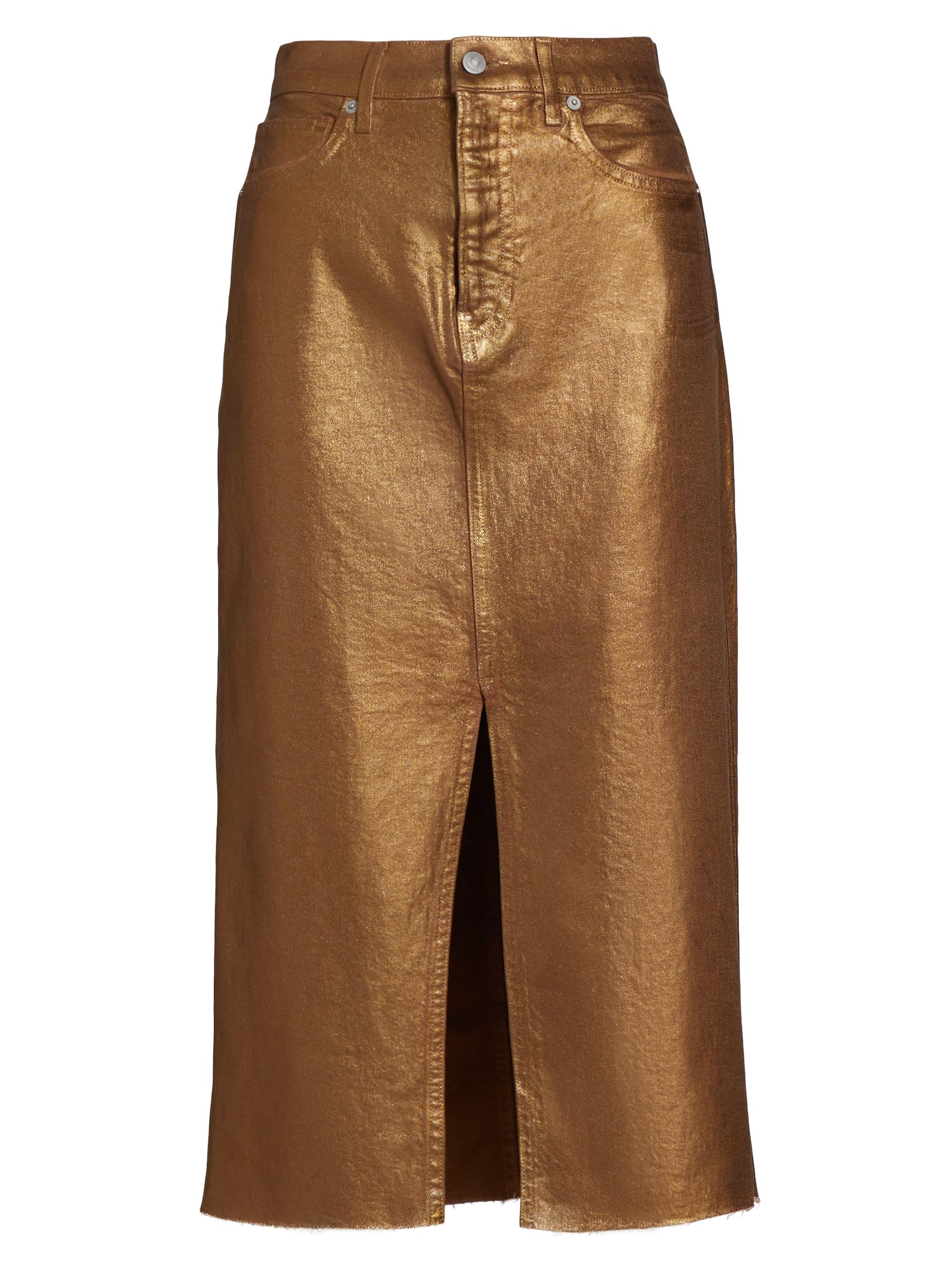 Veronica Beard Women's Victoria Metallic Stretch Cotton Midi-Skirt - Antique Brass