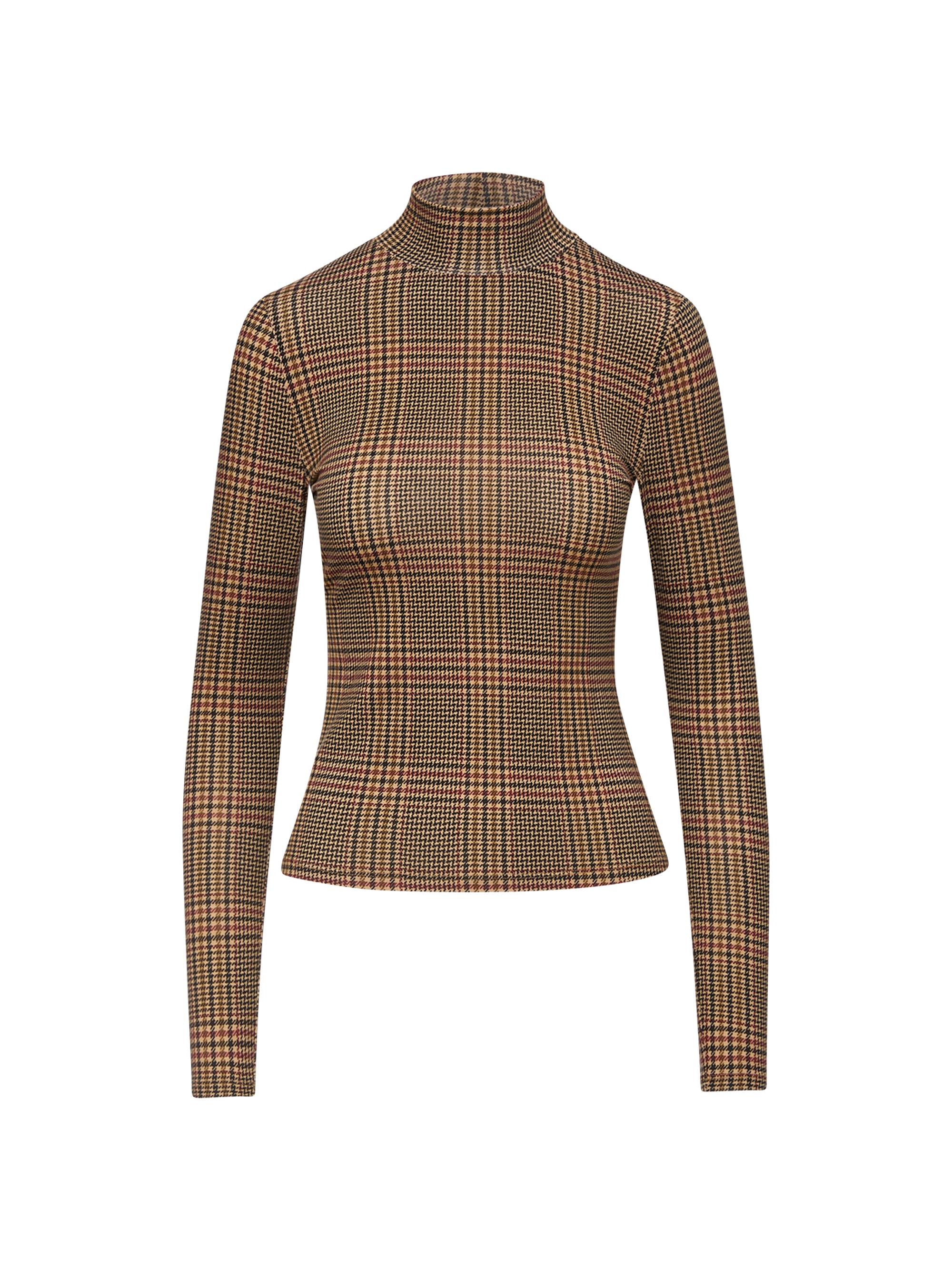 Veronica Beard Women's Nate Plaid Turtleneck Top - Camel Black