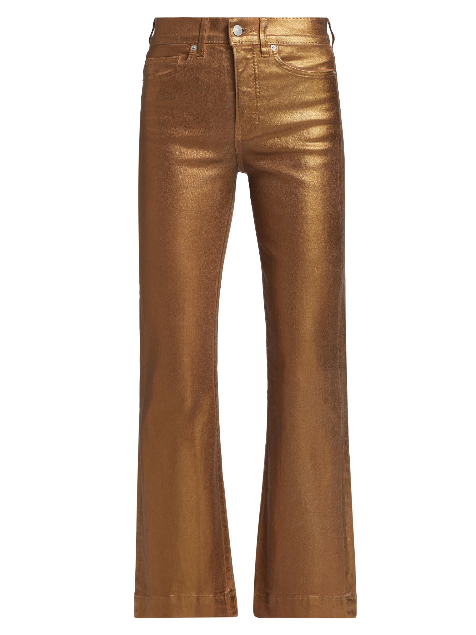 Veronica Beard Women's Carson Metallic High-Rise Crop Flared Jeans - Antique Brass