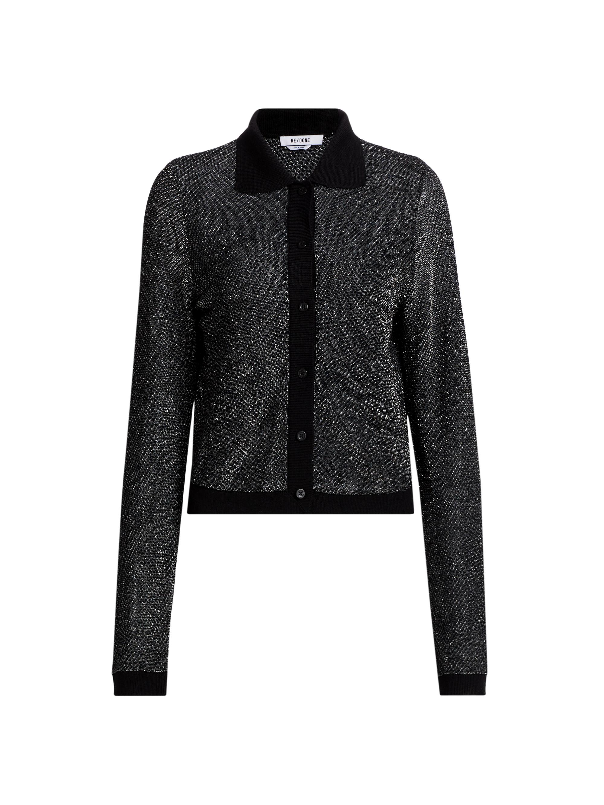 Re/done Women's Metallic Polo Cardigan - Black Silver Lurex