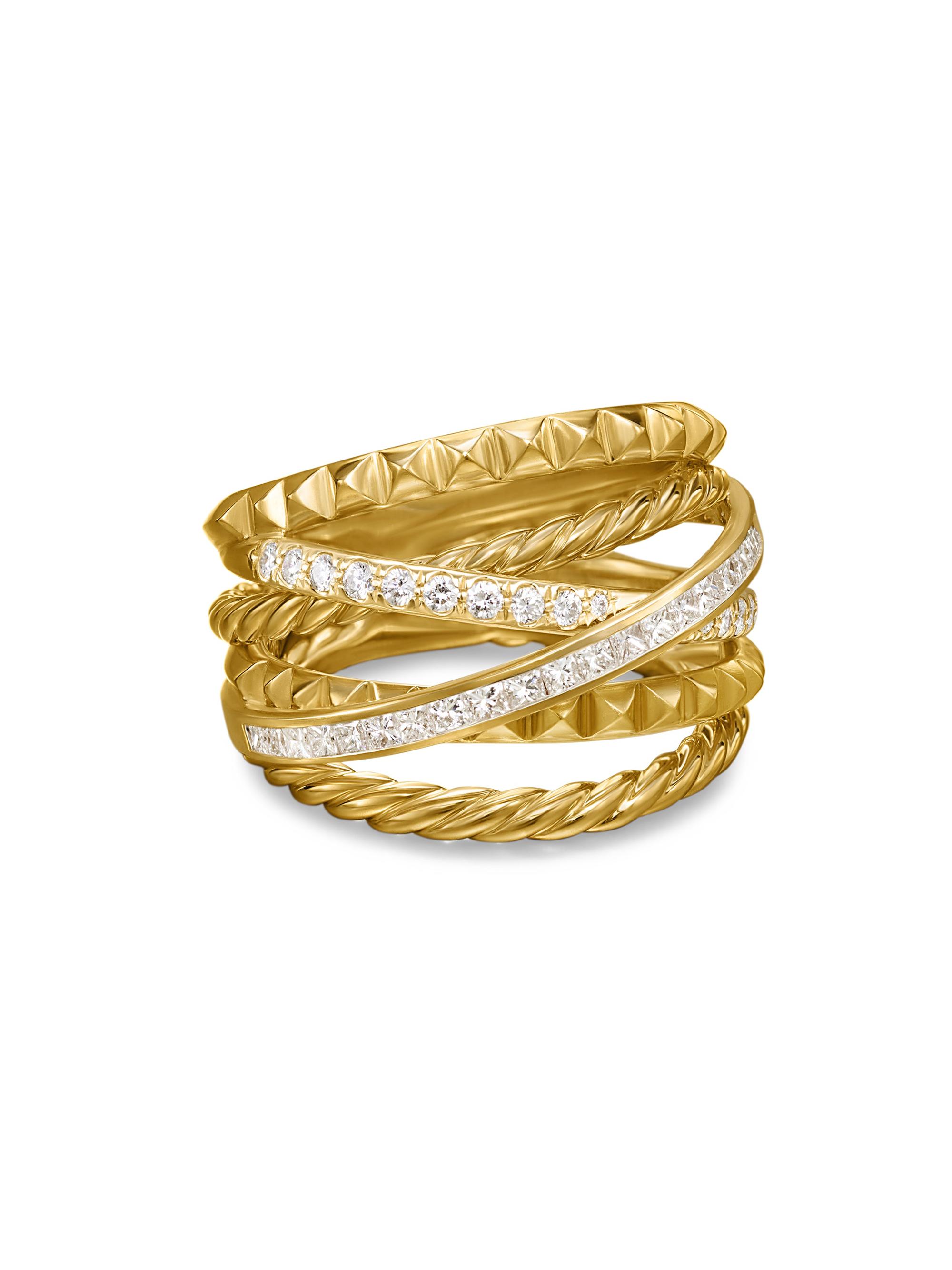 David Yurman Women's Crossover Trio Six Row Ring in 18K Yellow Gold - Diamond