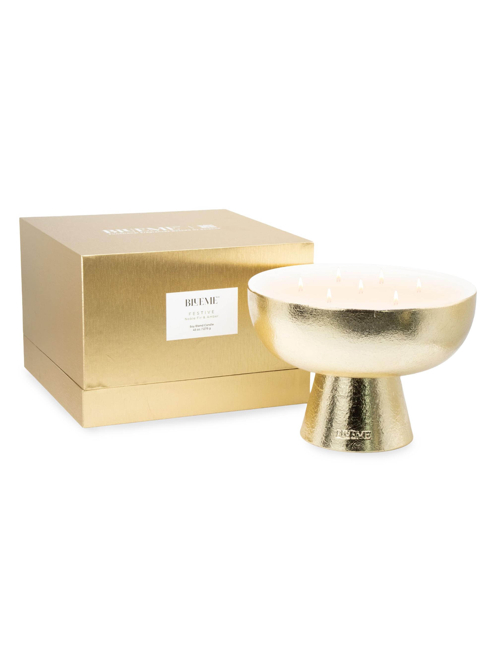 Blueme Gold Festive Noble Fir & Amber Ceramic Candle Small