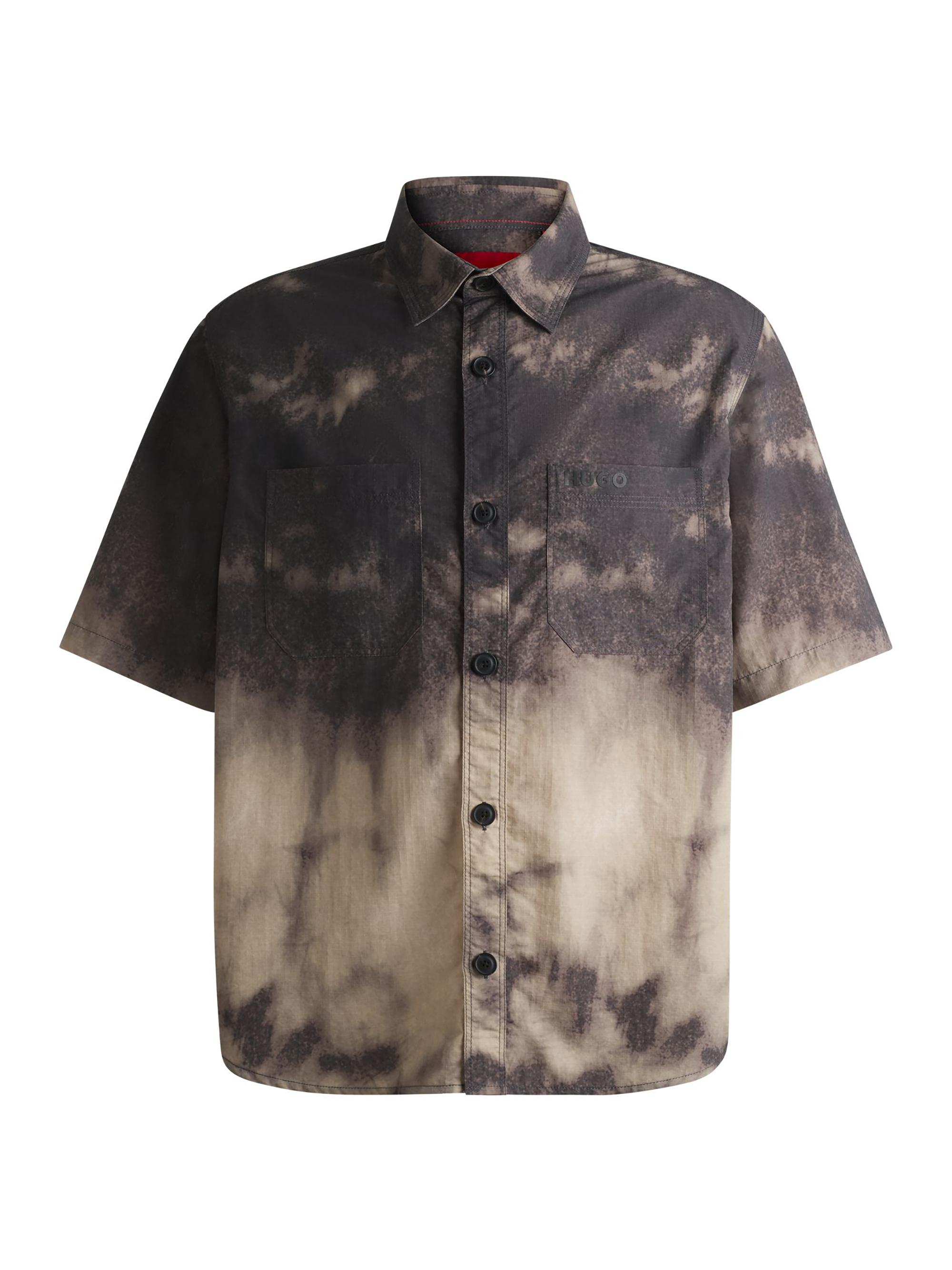 HUGO Men's Oversize-Fit Shirt with Tie-Dye Print - Brown