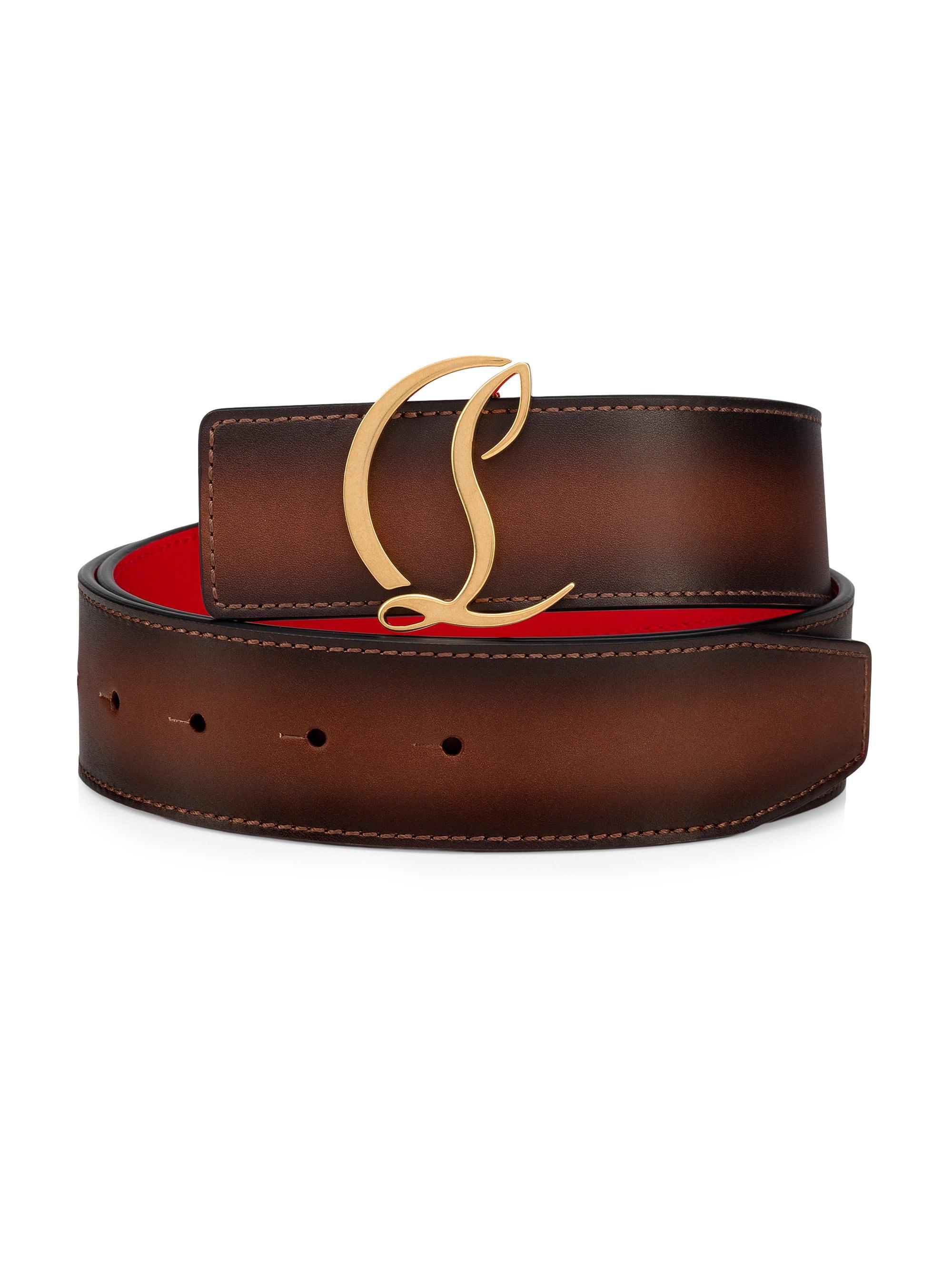 Christian Louboutin Men's Logo Belt - Havane