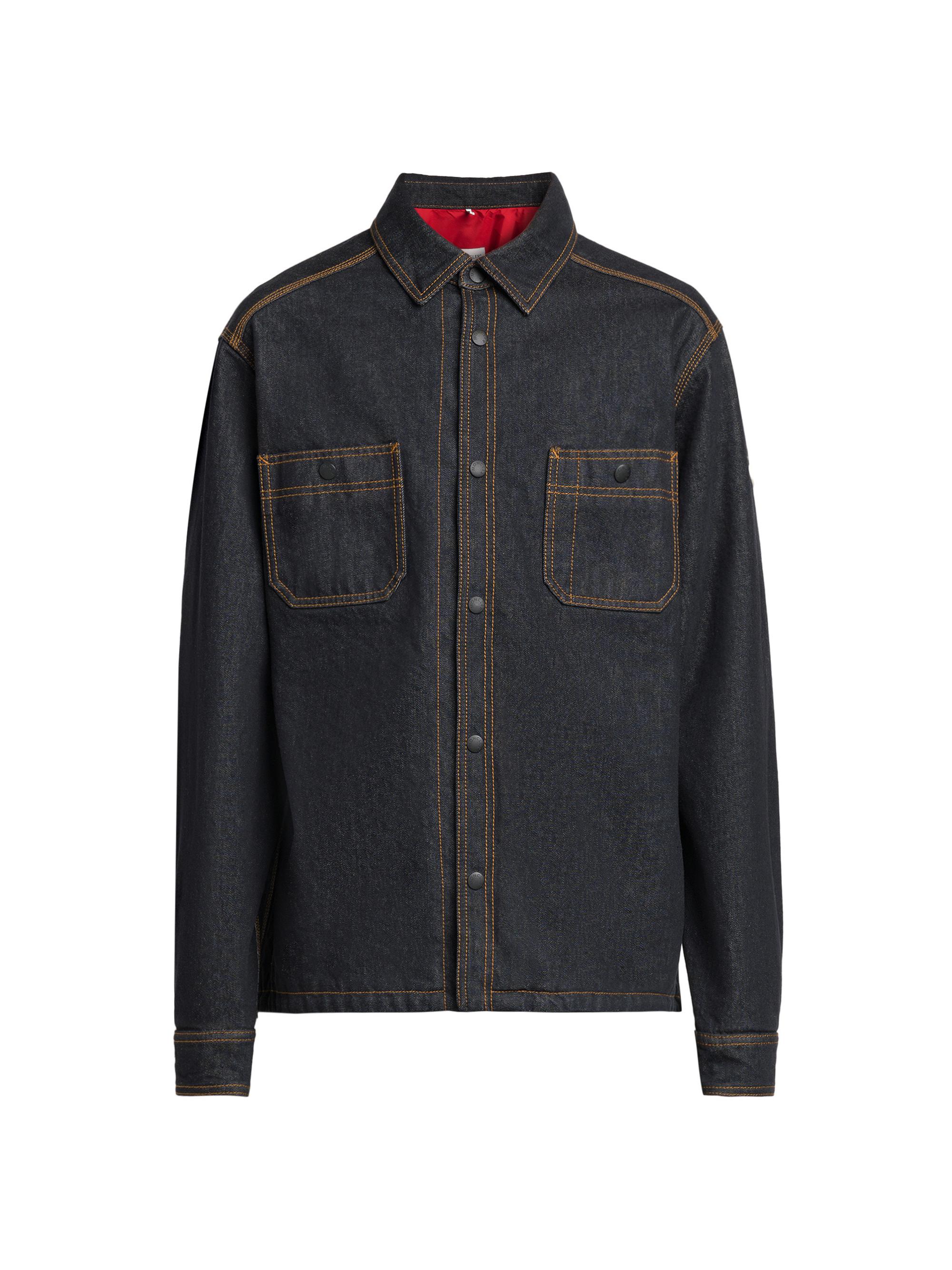 Moncler Men's Logo Contrast Stitch Denim Shirt - Dark Blue
