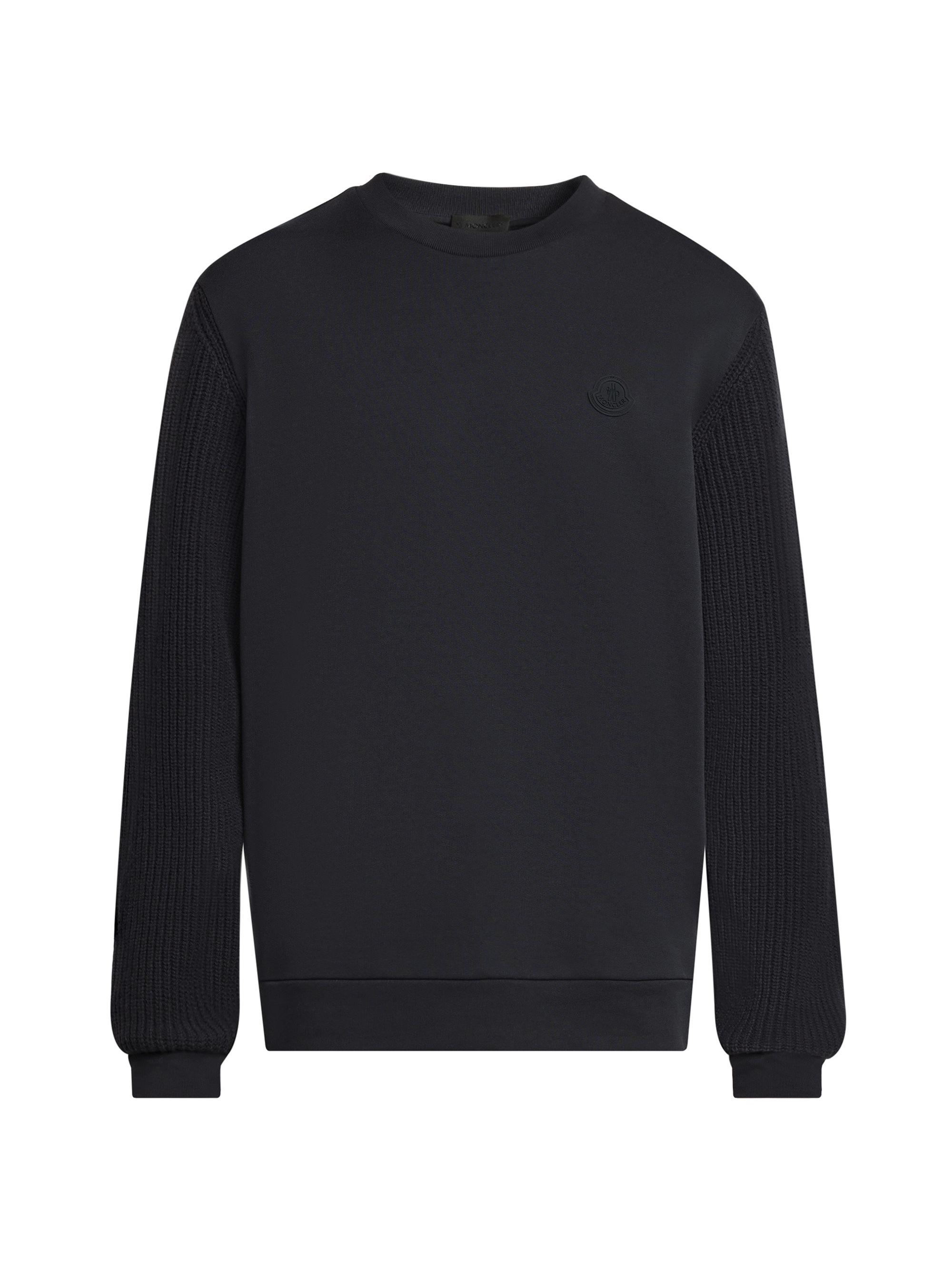 Moncler Men's Logo Cotton Fleece Crewneck Sweatshirt - Dark Blue