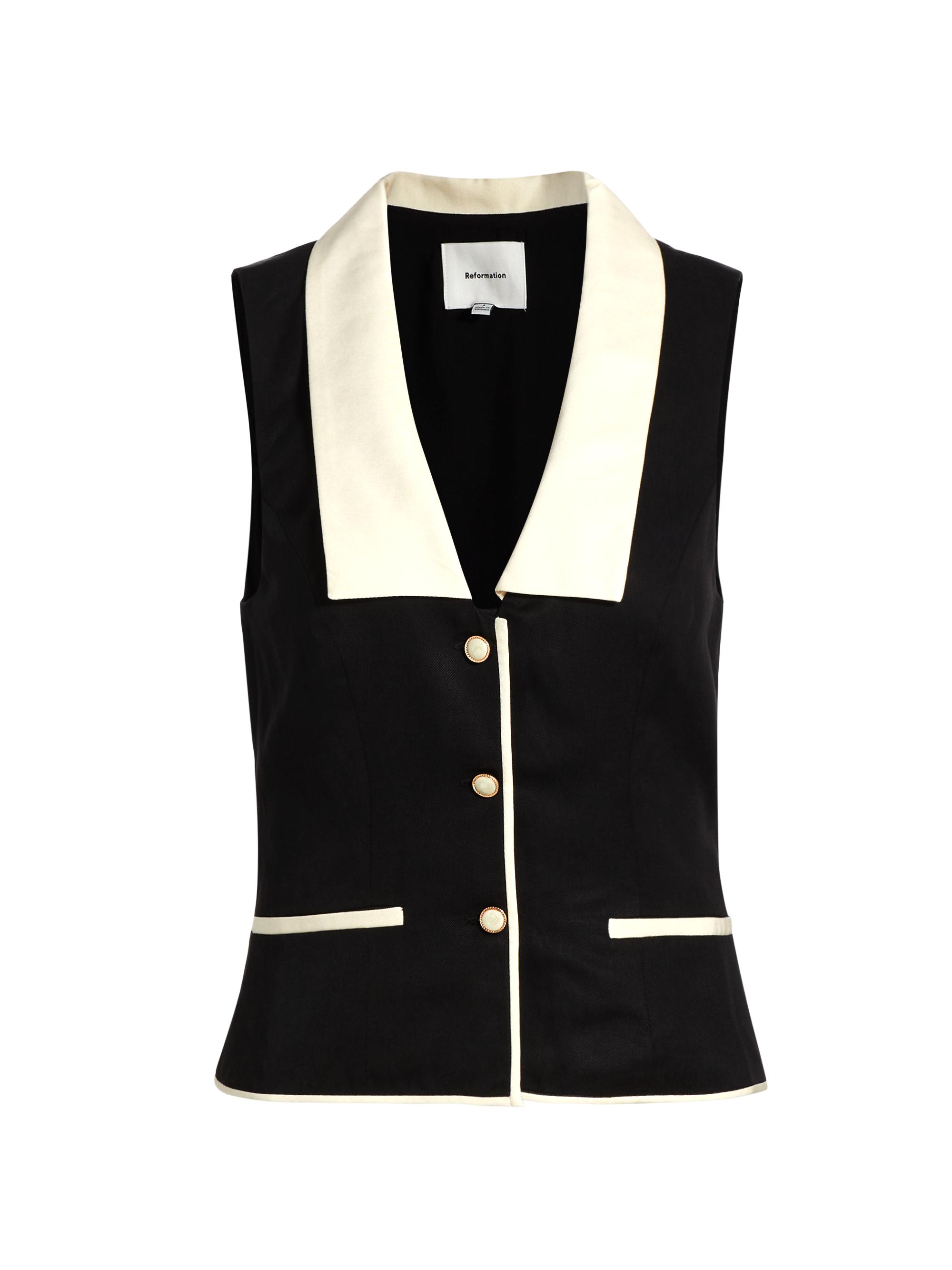 Reformation Women's Reba Colorblocked Button-Front Top - Black And Sugar