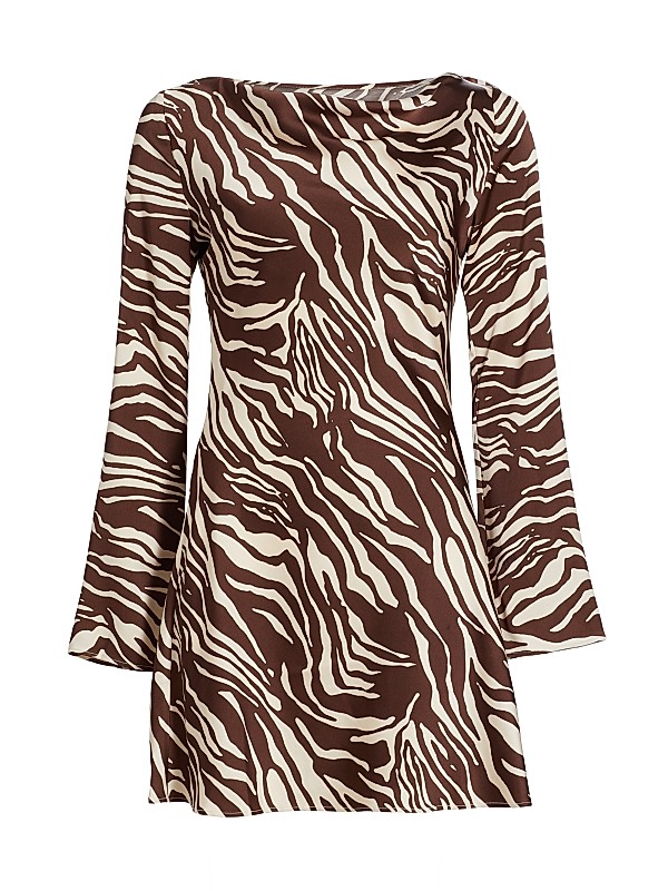 knee length dresses for ladies Long Sleeve Zebra Print Knit Midi Dress Black/White / Large