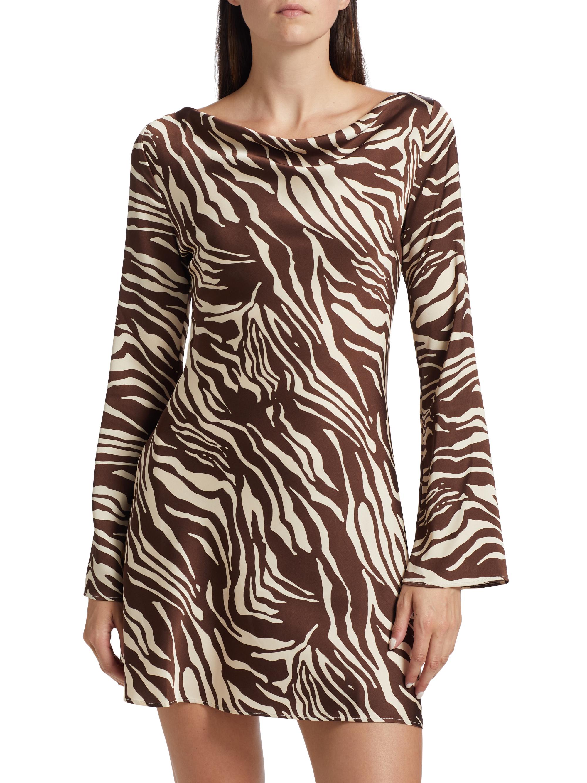 Reformation Pike Zebra Satin Long-Sleeve Minidress | Saks Fifth Avenue