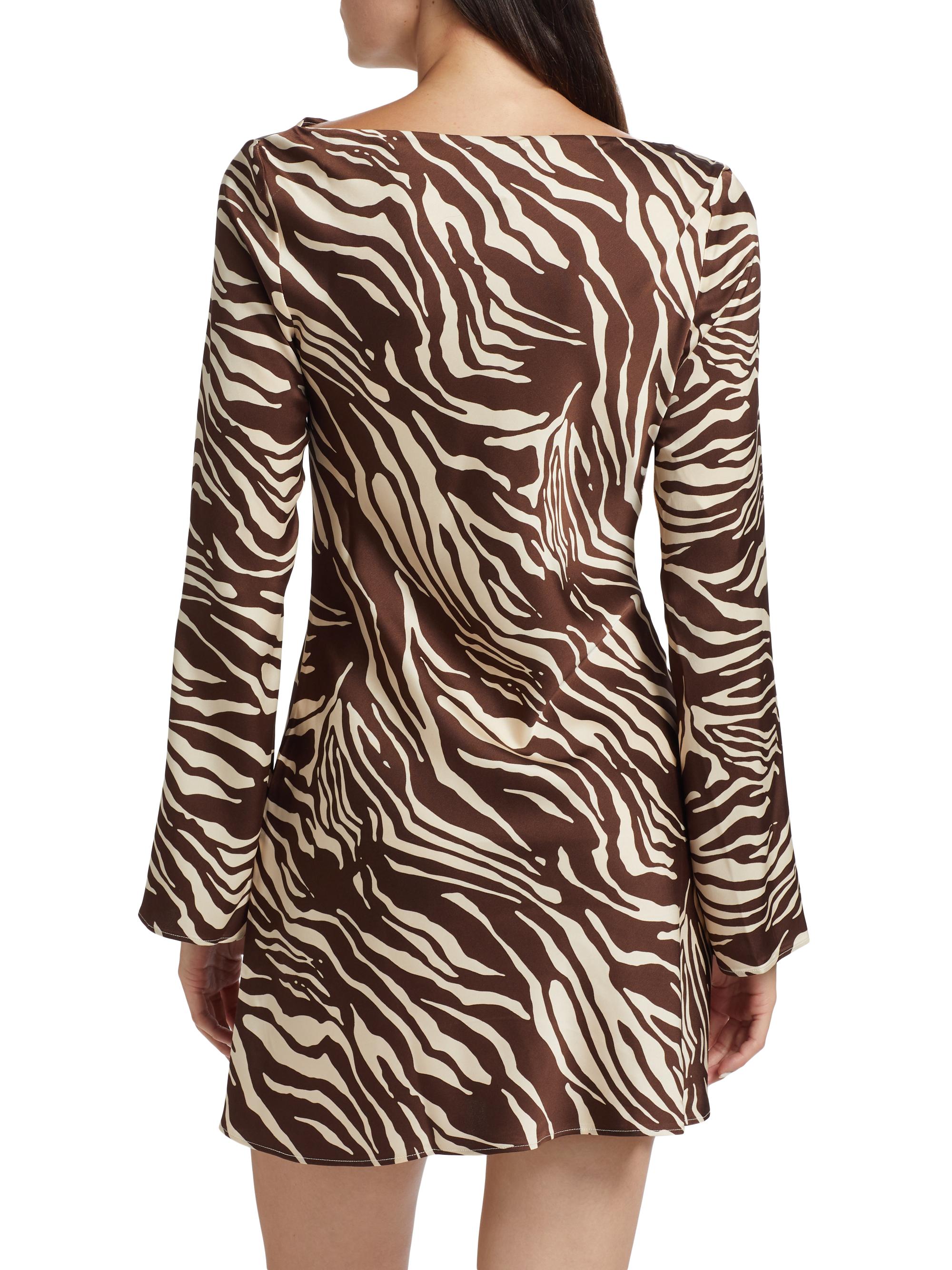 Reformation Pike Zebra Satin Long-Sleeve Minidress | Saks Fifth Avenue