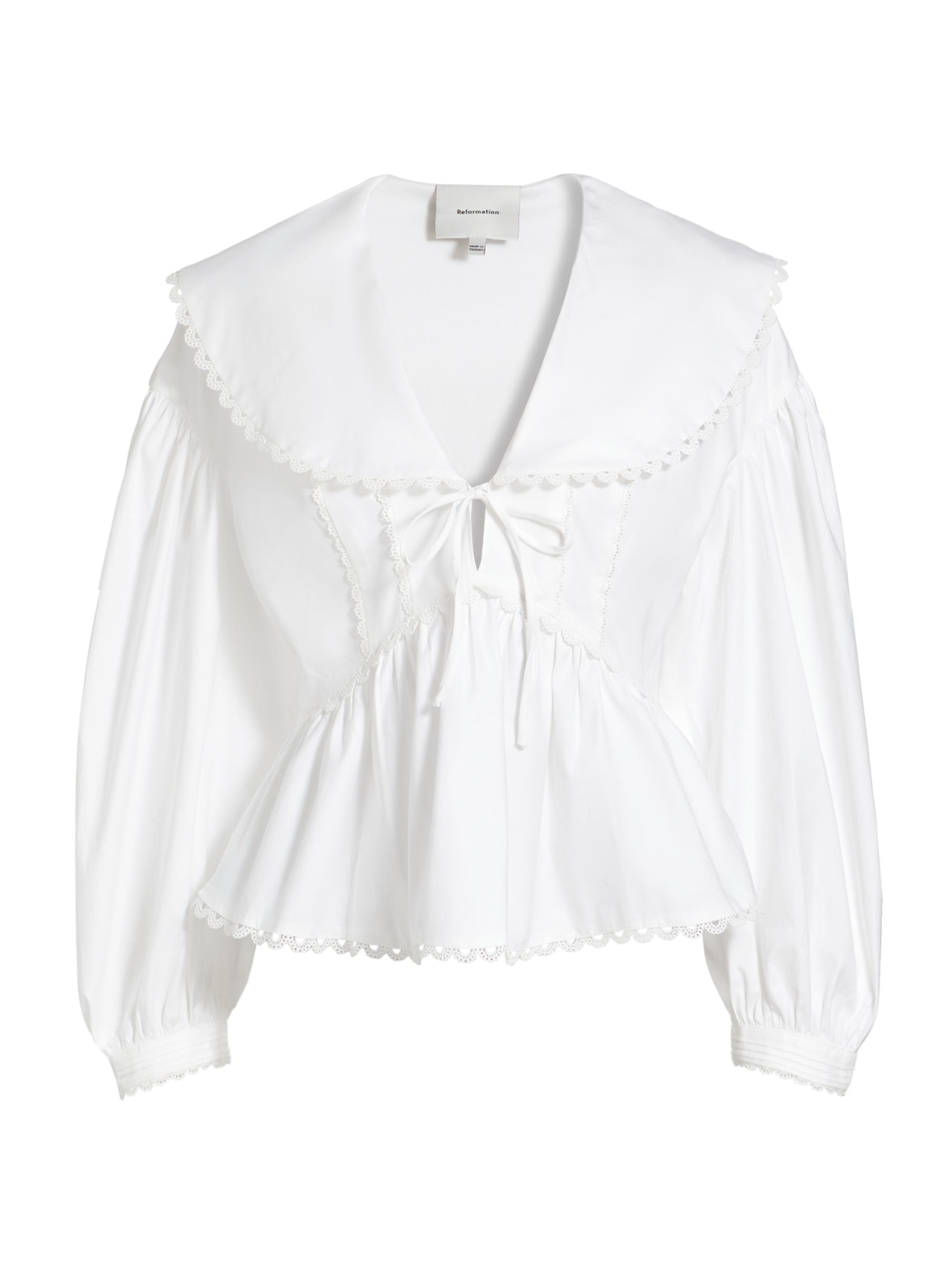 Reformation Women's Renna Lace-Trimmed Stretch Poplin Top - Bright White