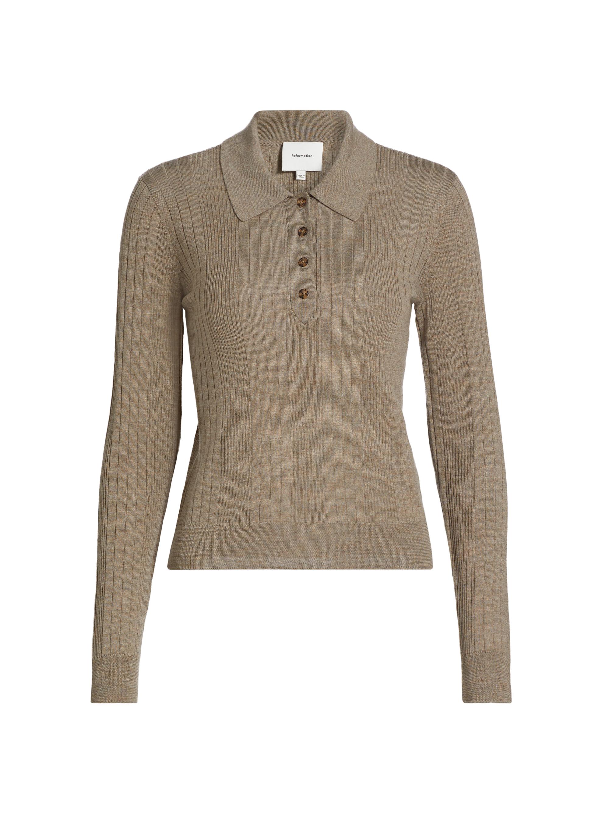 Reformation Women's Hermia Rib-Knit Wool Polo Sweater - Oatmeal