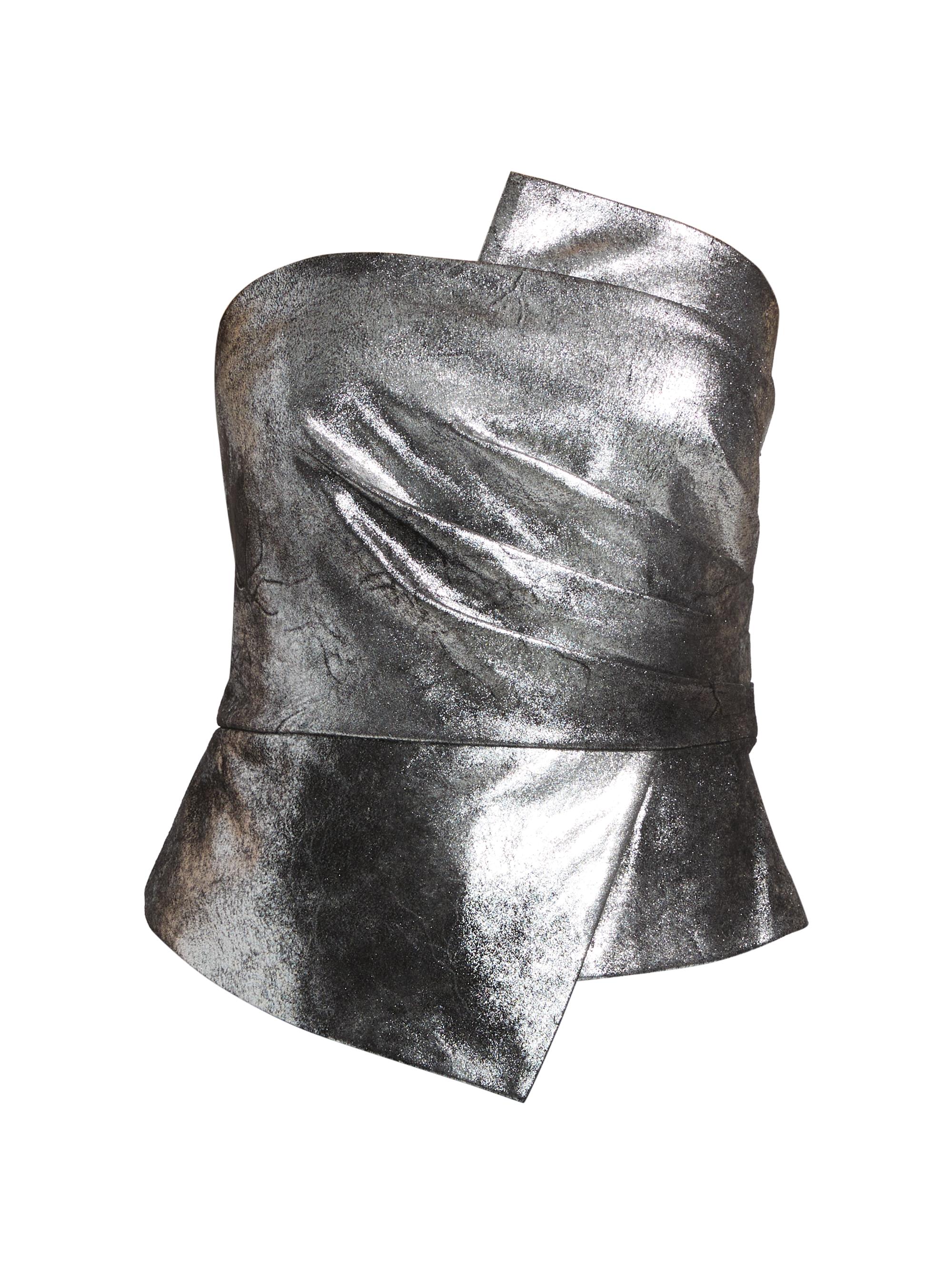 Amur Women's Vallan Faux Leather Strapless Top - Chrome