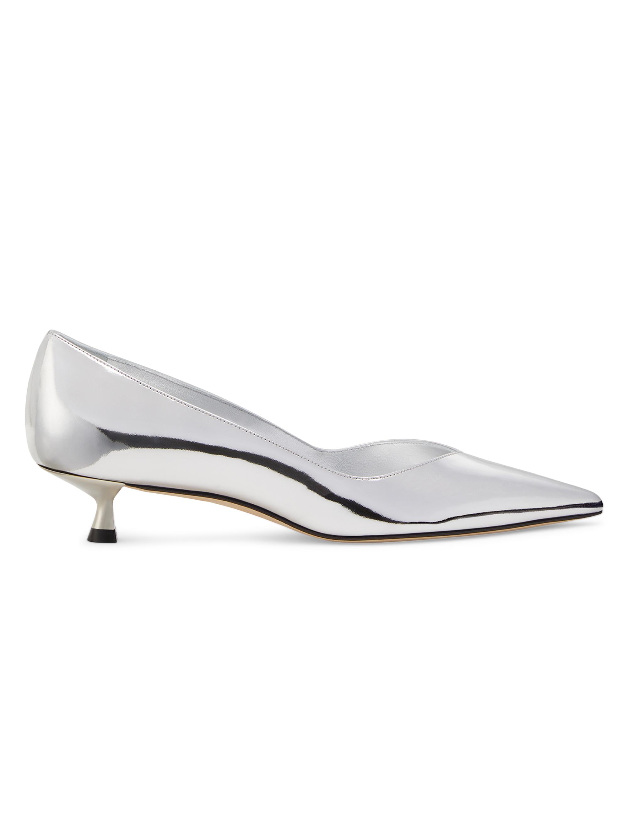 Stuart Weitzman Women's Eva 35MM Mirrored Leather Kitten-Heel Pumps - Silver