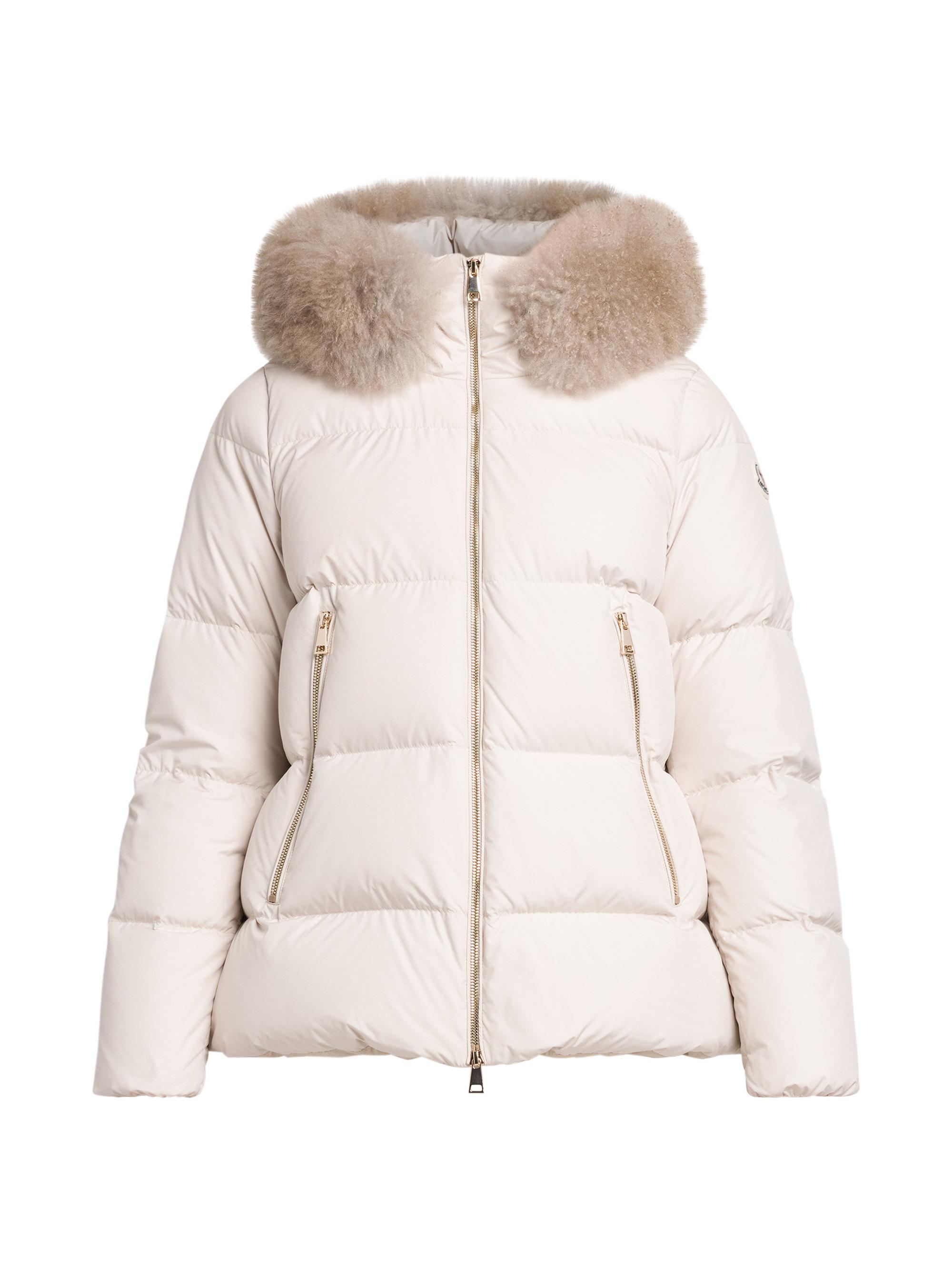 Moncler Women's Laiche Fur Short Down Jacket - White