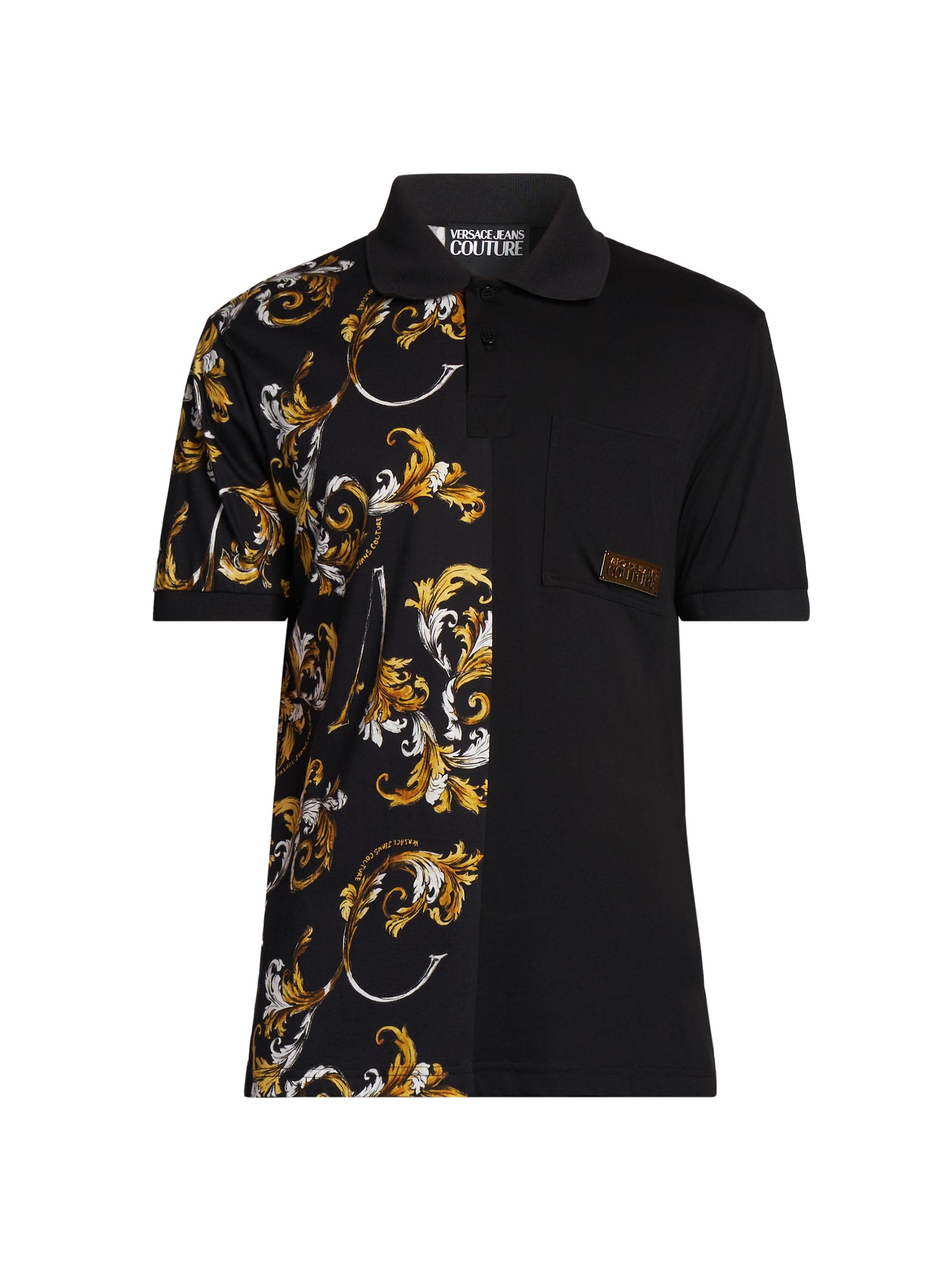 Versace Jeans Couture Men's Split Polo Shirt - Black Gold
