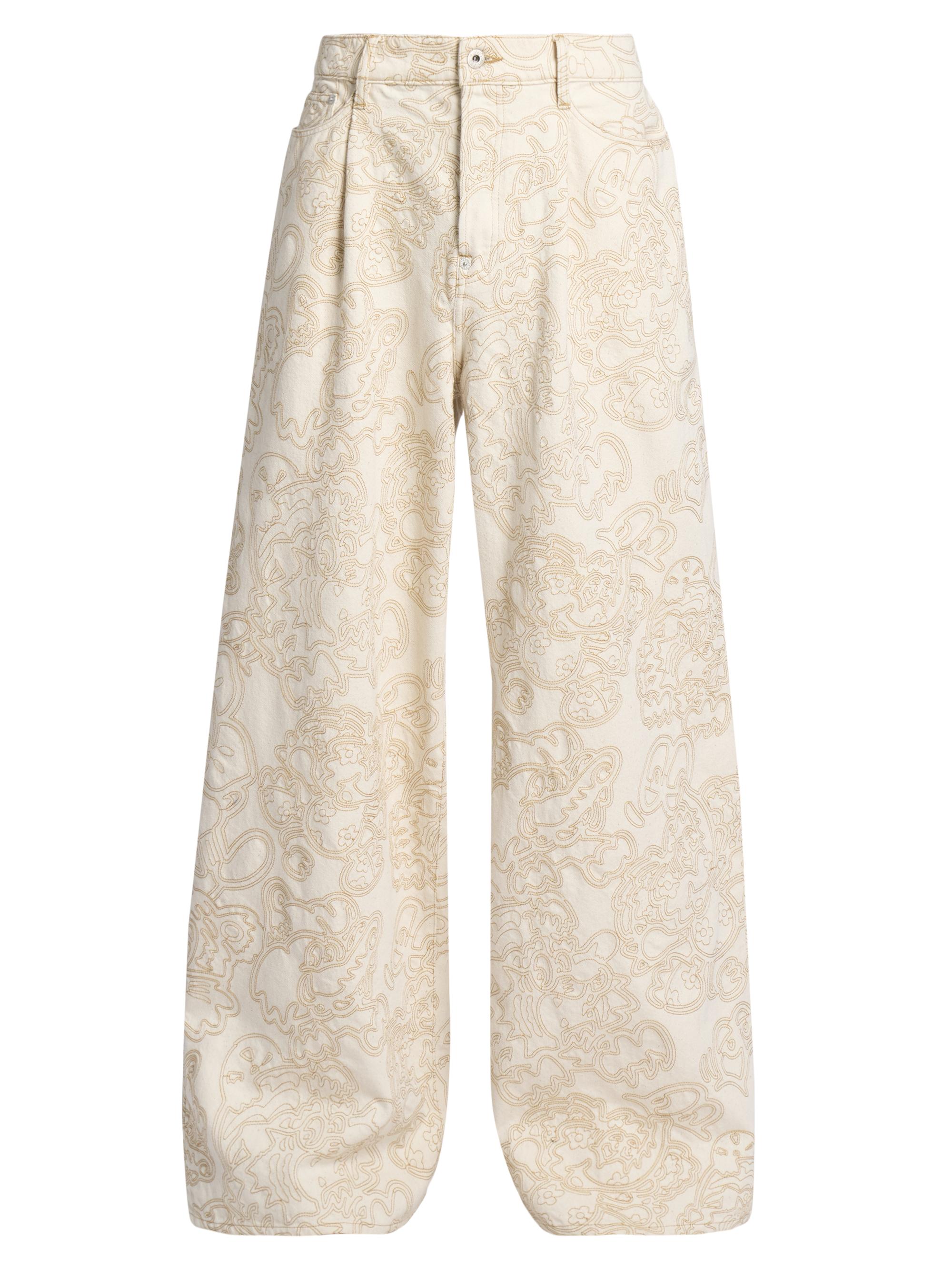 Kenzo Men's  x Verdy Embroidered Denim Straight-Leg Jeans - Rinse White Denim